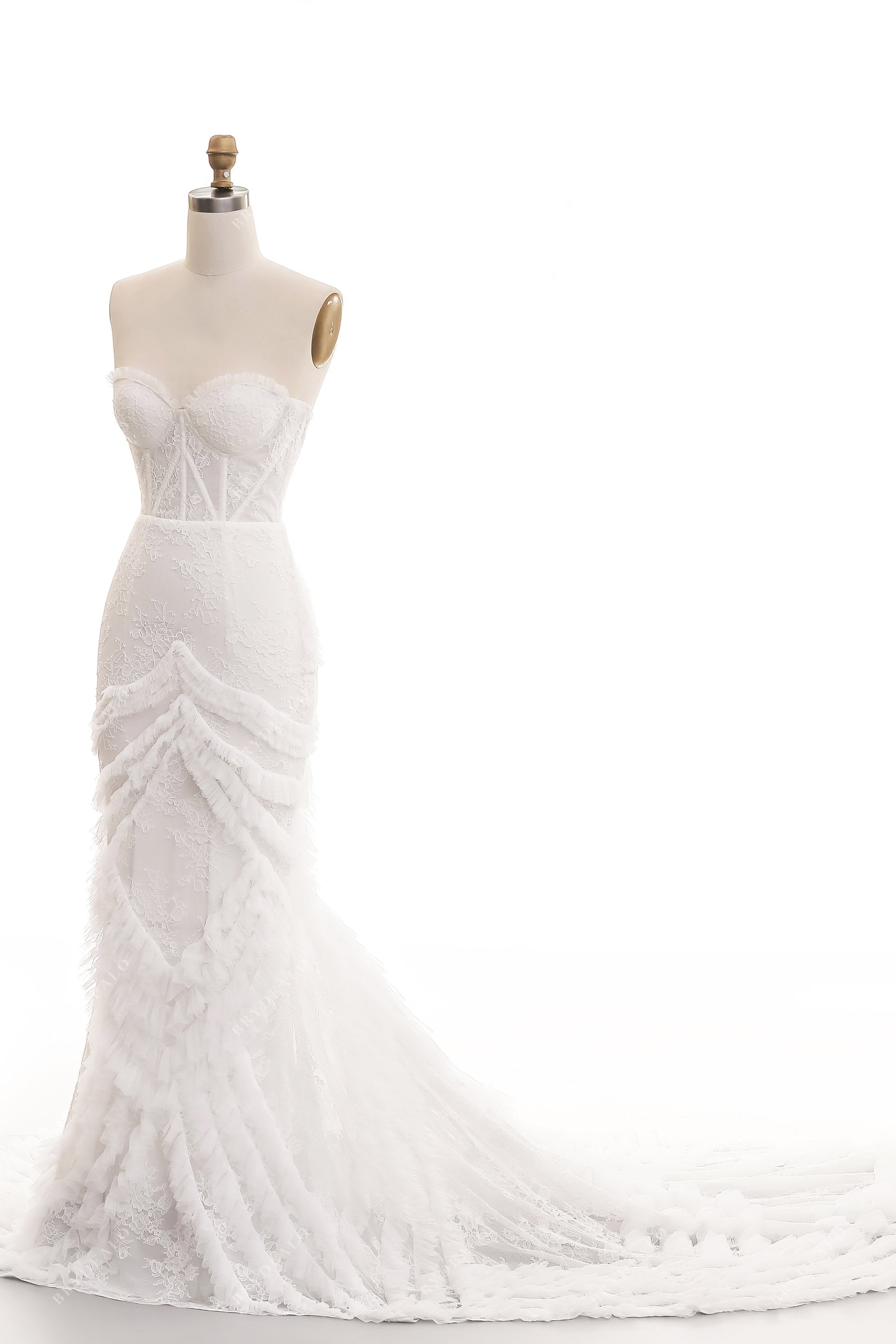 Mermaid Strapless Corset Lace Tulle Beach Bridal Dress