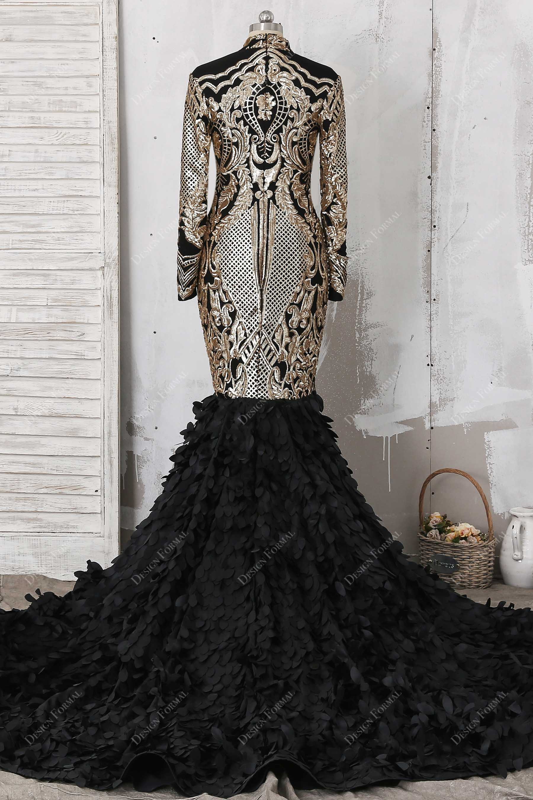 mermaid sequin long sleeve prom gown