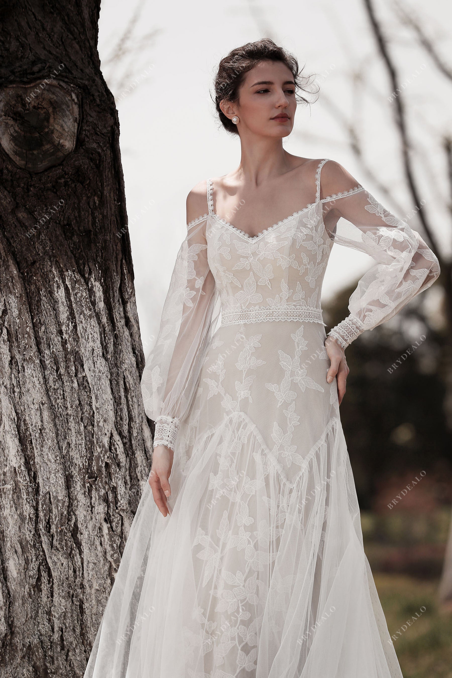 fita and flare cold shoulder wedding dress