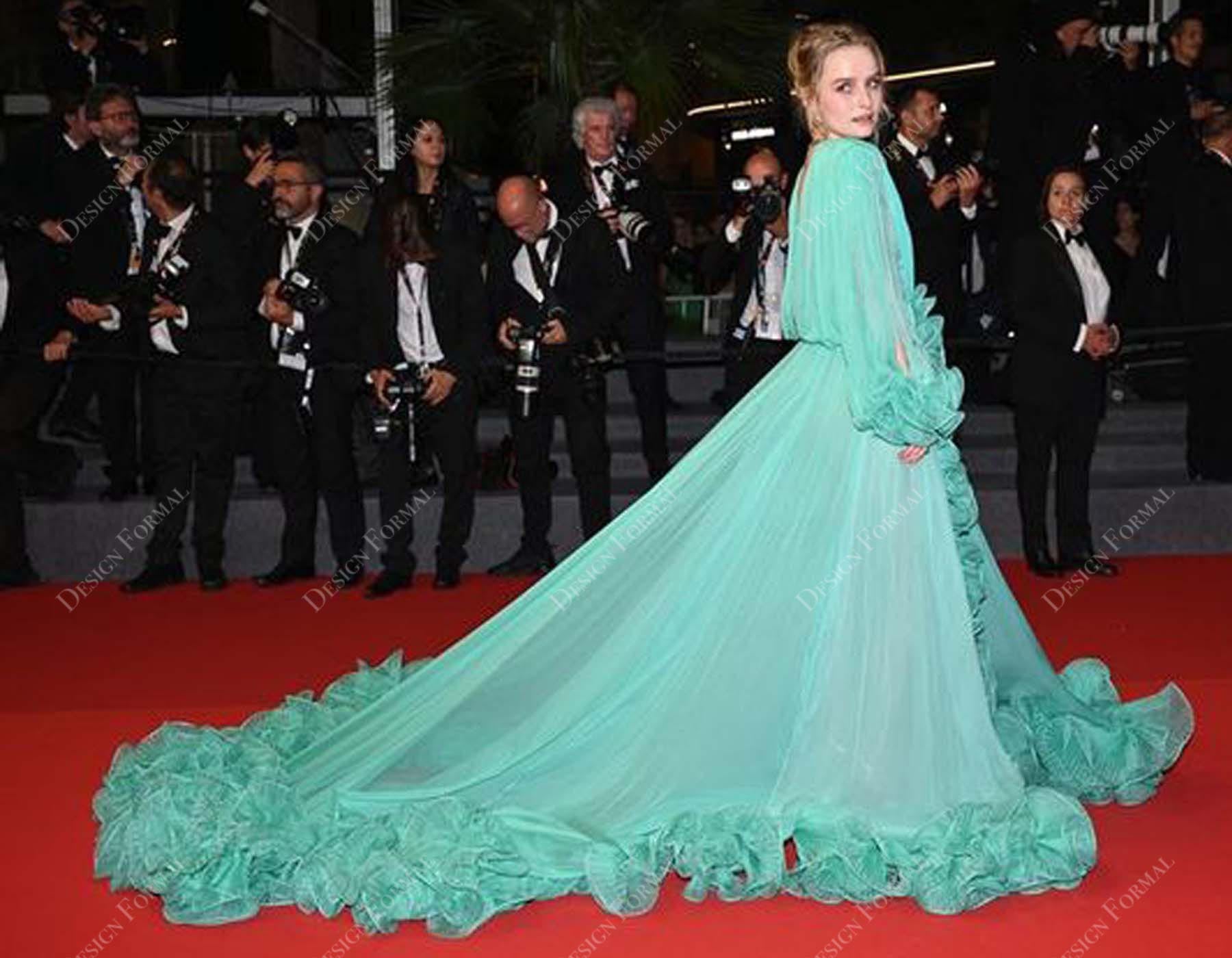 Olivia DeJonge Gala Cannes Red Carpet Turquoise Green Dress