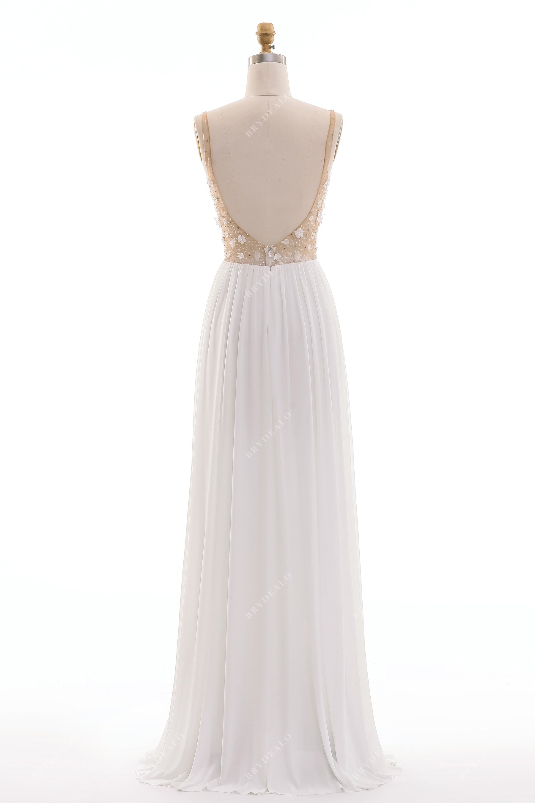illusion scoop back A-line chiffon boho bridal dress