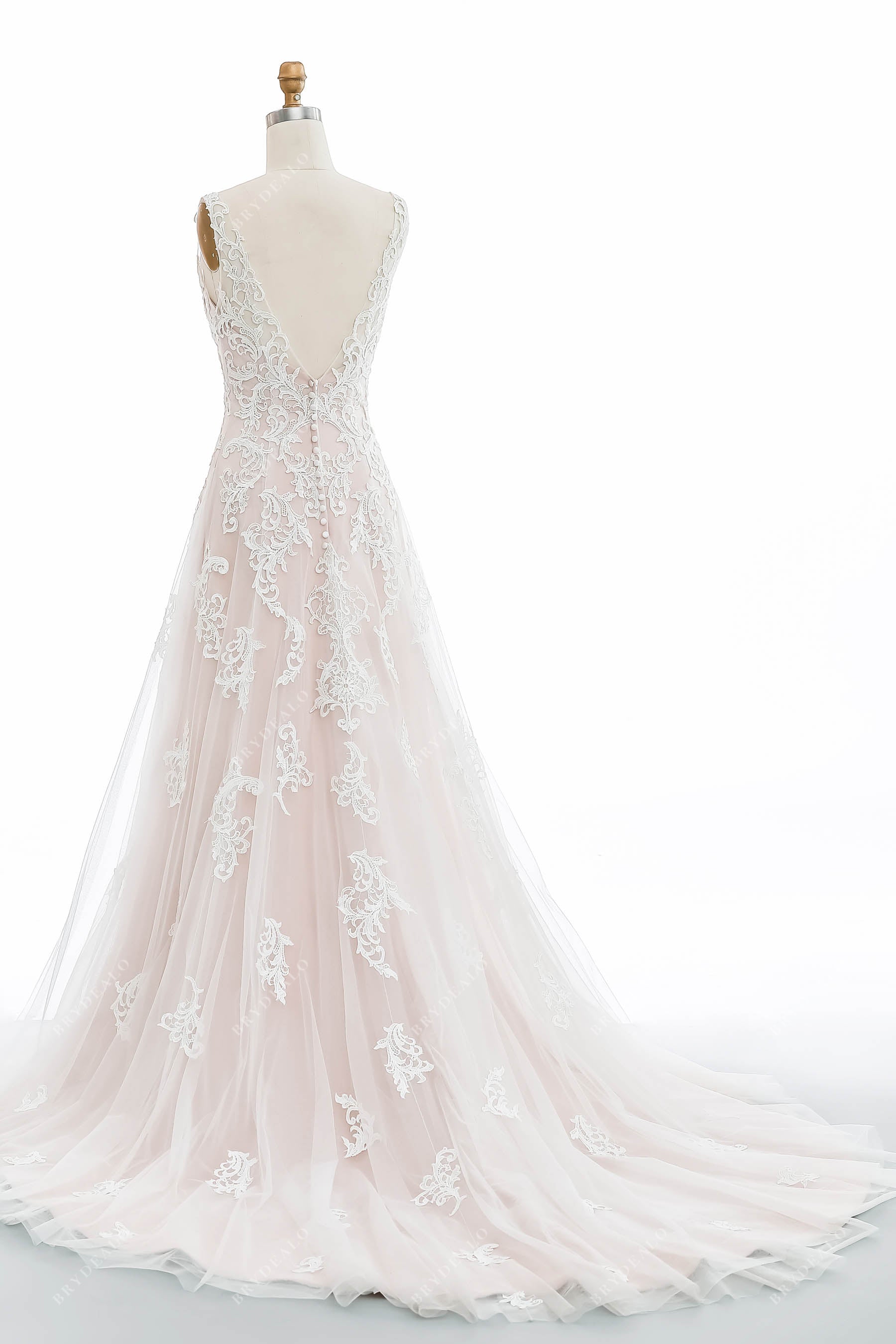 Open V-back Long Train Destination Bridal Gown