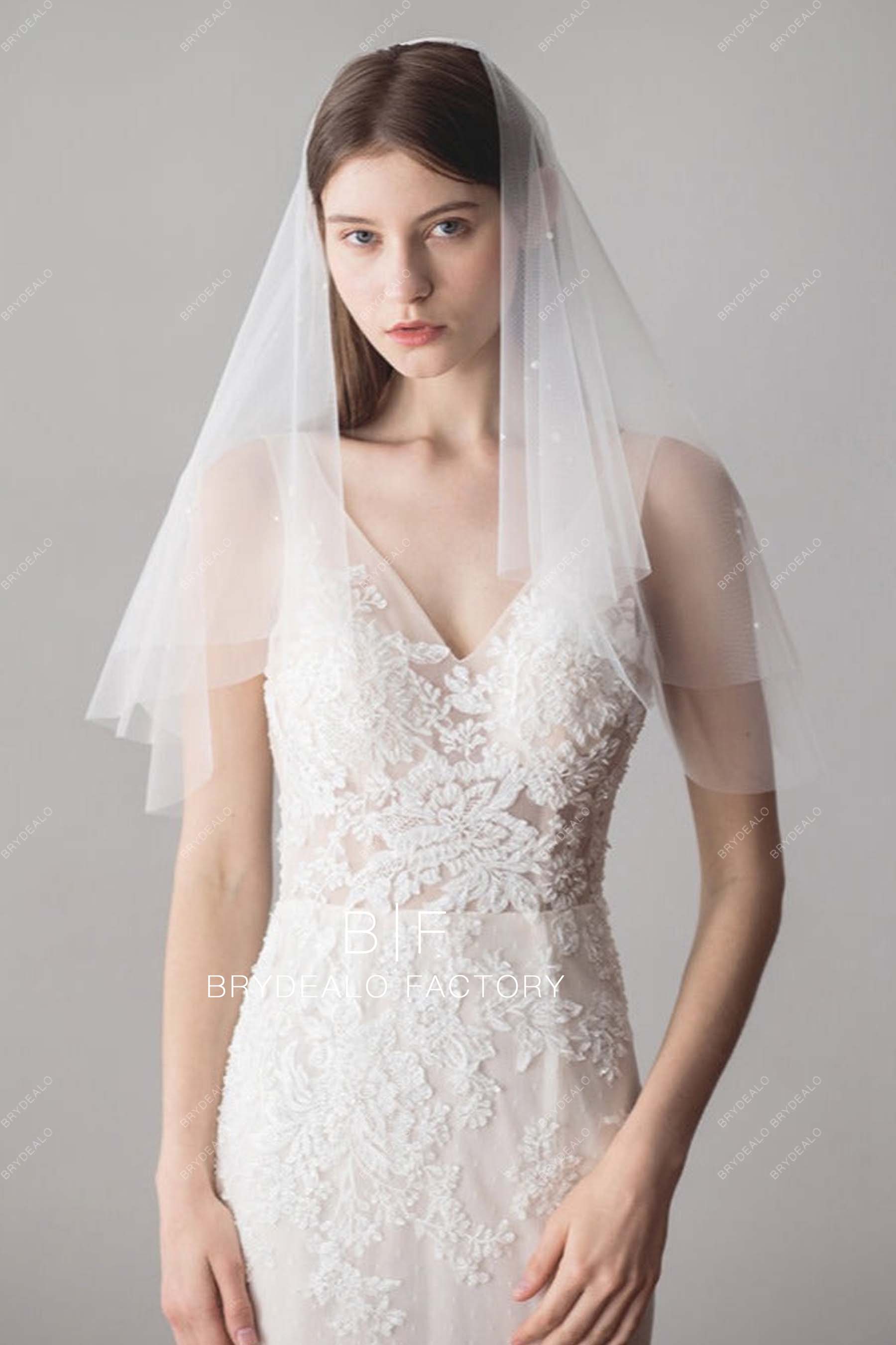 Cute Elbow Length Wedding Veil Pearls Short Veil