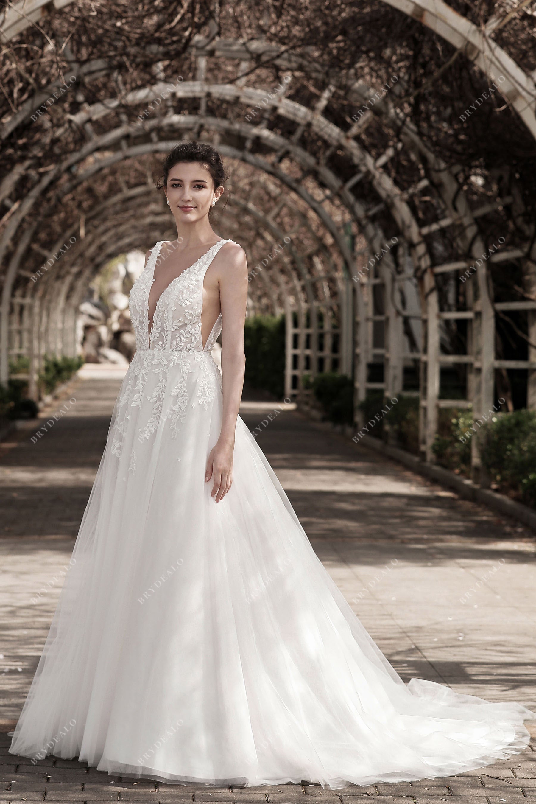 elegant sleeveless plunging neck bridal gown