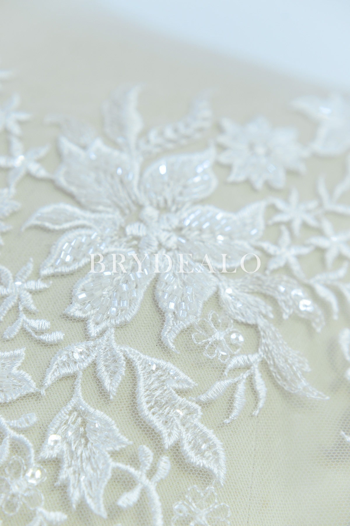 Designer Beaded Flower Embroidered Lace Fabric