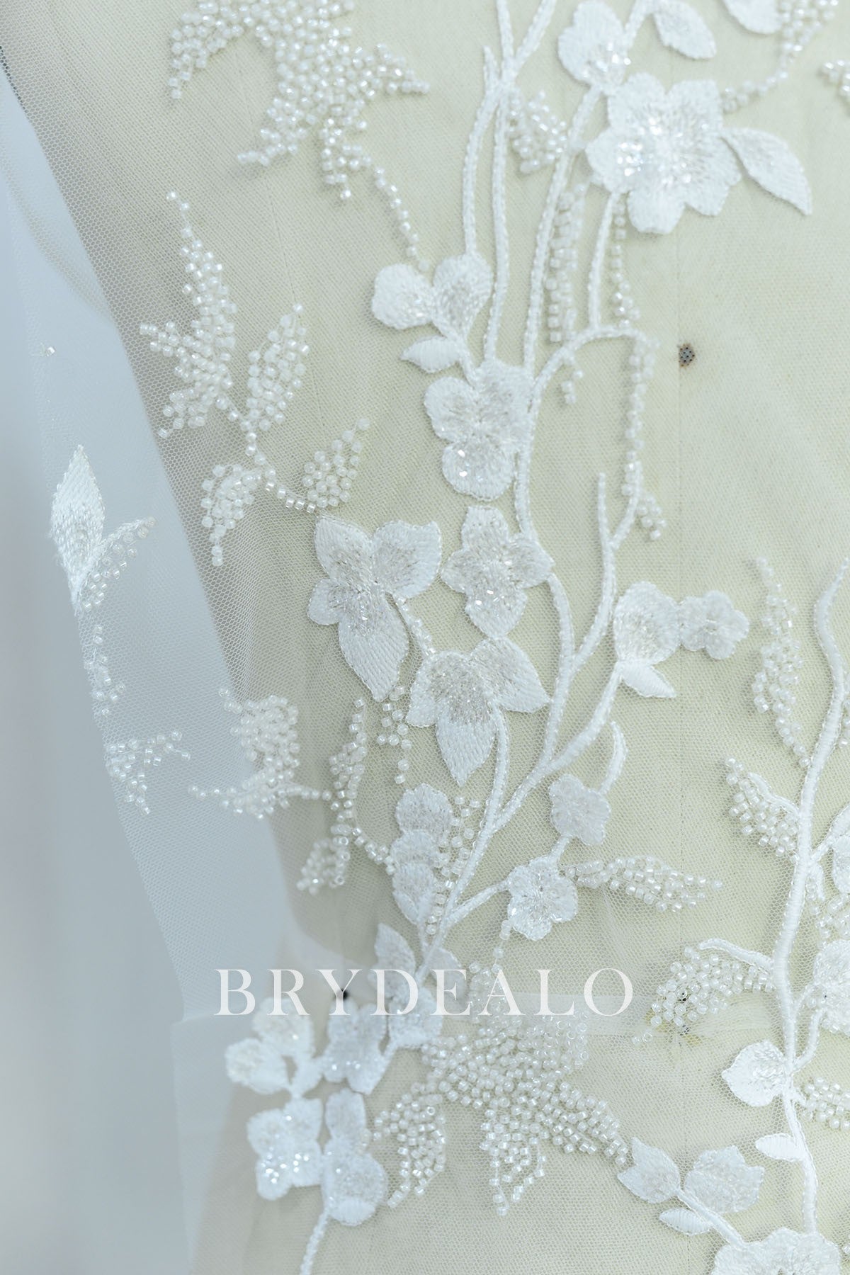 Trendy Beaded Flower Embroidery Lace Fabric