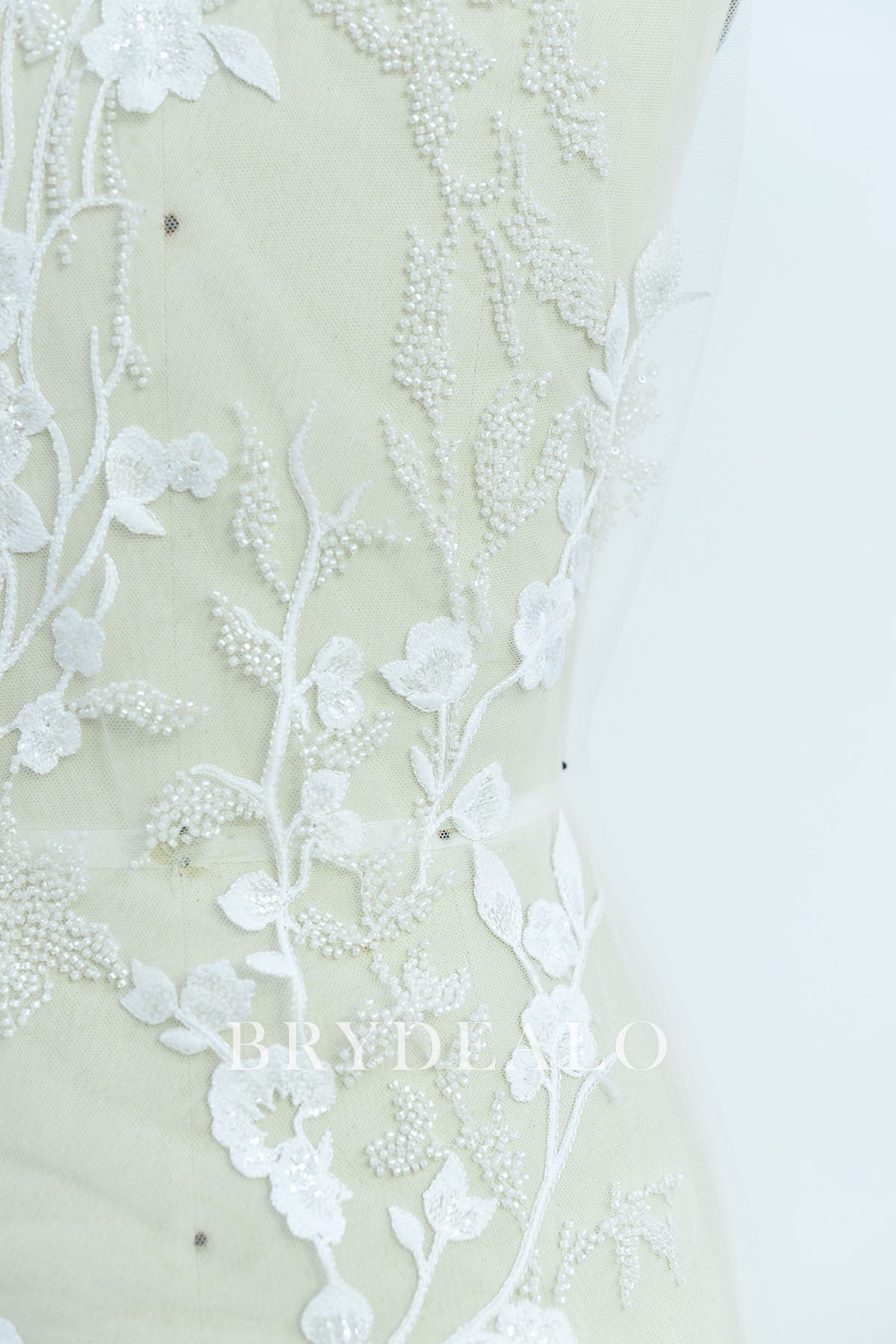 Designer Beaded Flower Embroidery Lace Fabric