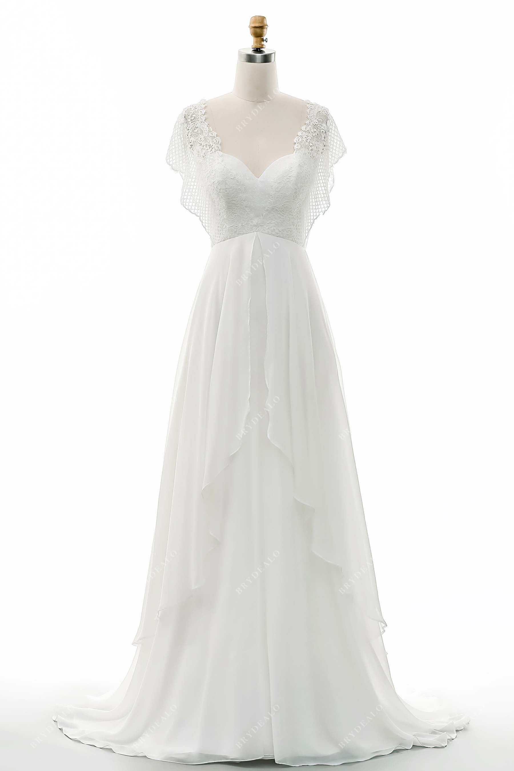 Batwing Sleeve Grecian Lace Chiffon A-line Outdoor Wedding Dress Batwing Sleeve Grecian Lace Chiffon A-line Outdoor Wedding Dress