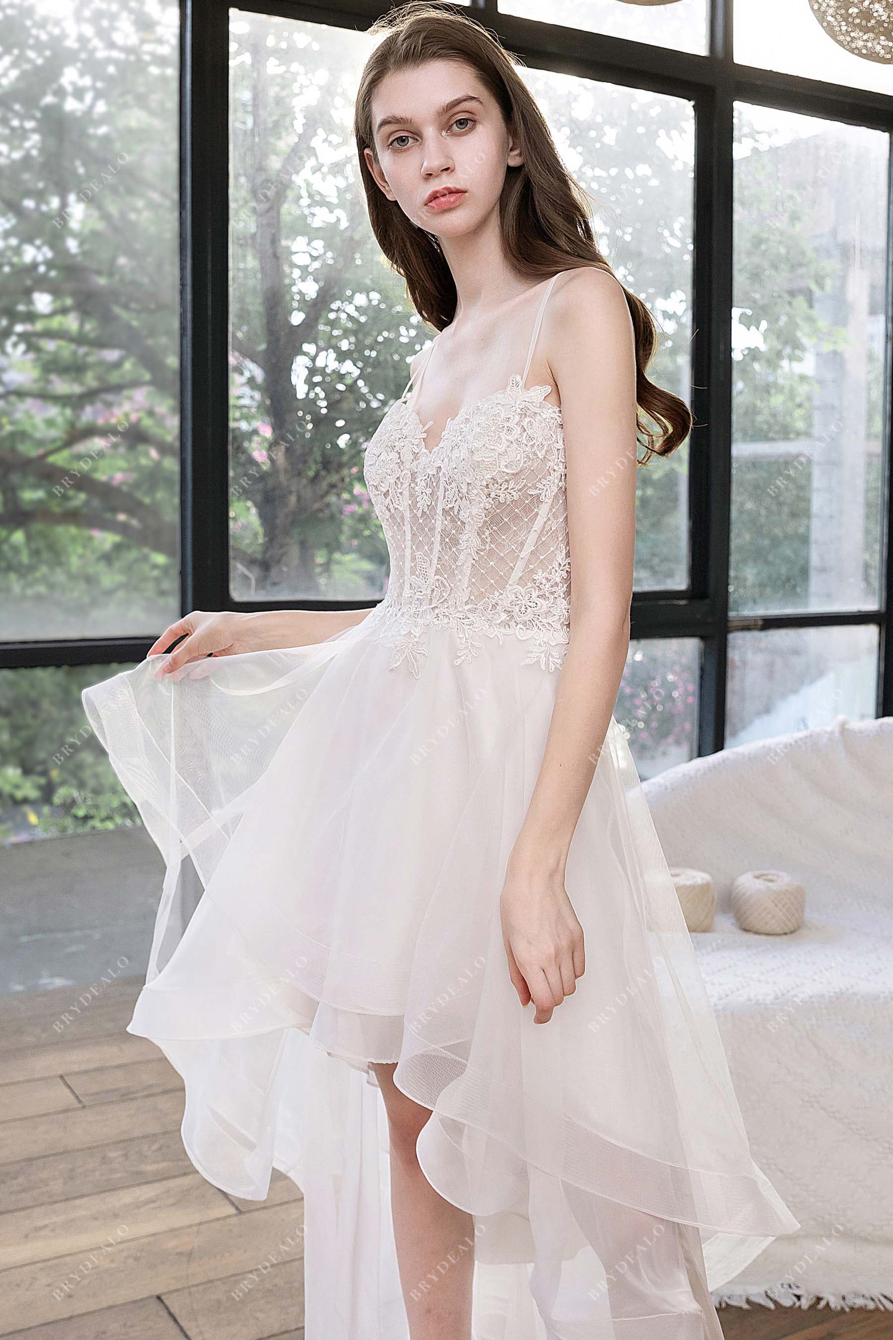Lace Wedding High Low White Lace Dress Open Back Wedding Dresses Beautiful Lace Backless Long Sleeve Lace Wedding High Low White Lace Dress Open Back Wedding Dresses Beautiful Lace Backless Long Sleeve