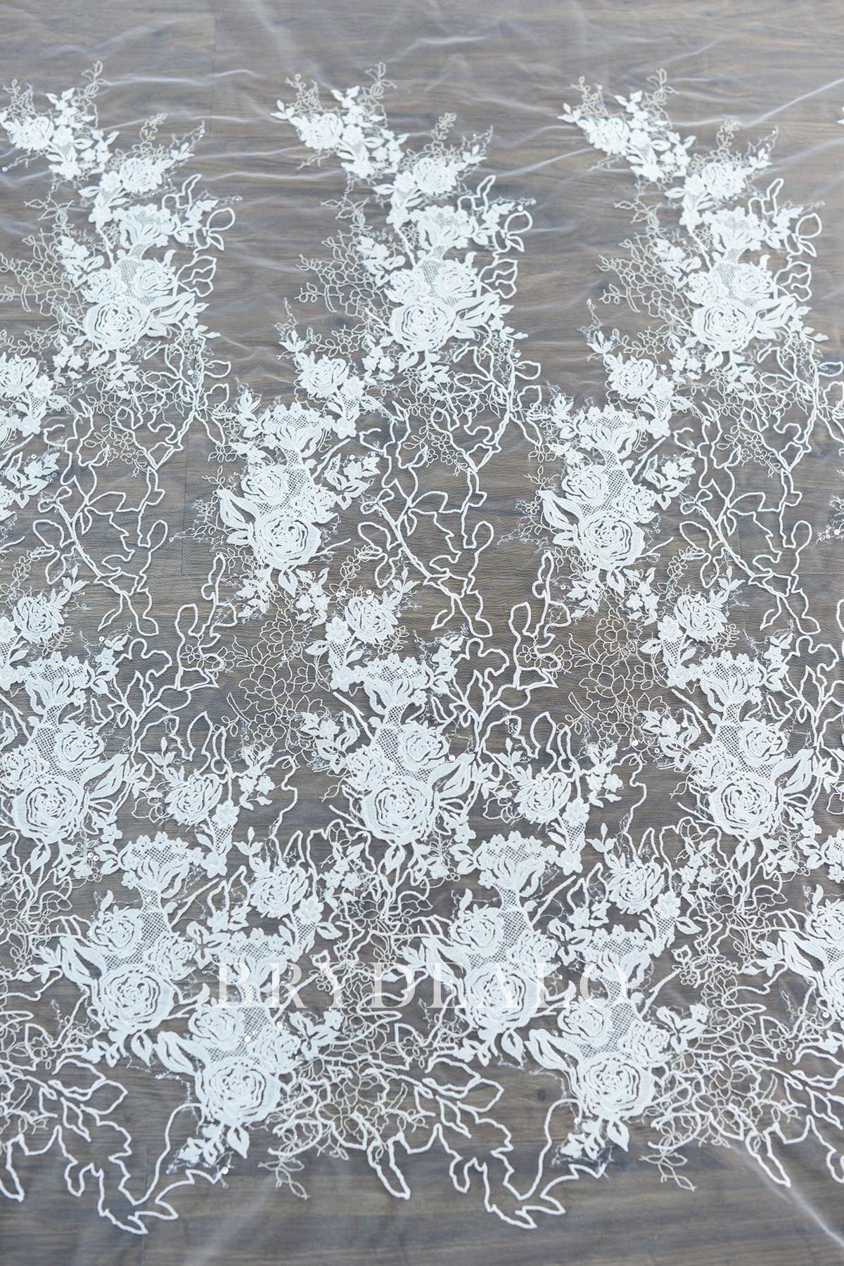 Shimmery Designer Growing Rosa Lace Fabric for Sale
