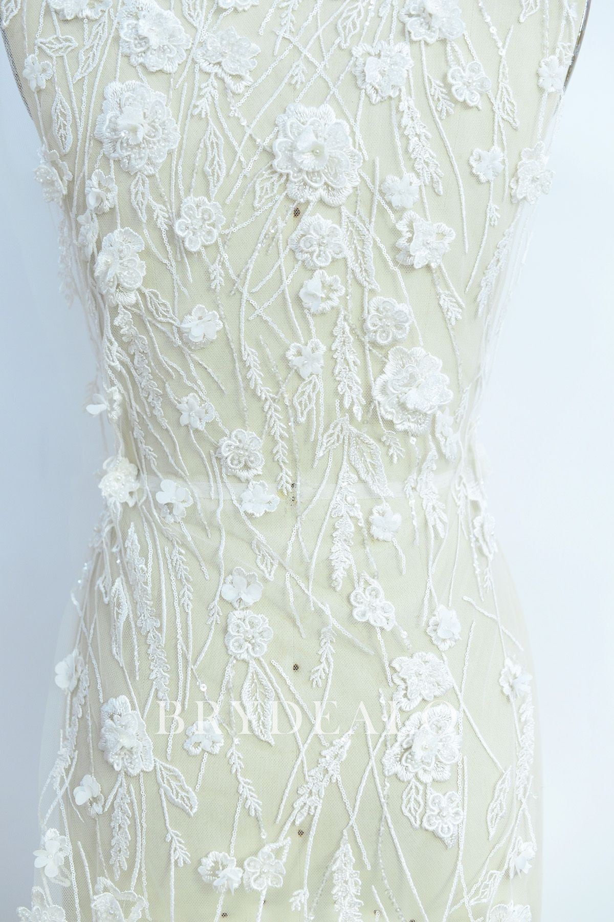 Designer Shimmery Beaded 3D Flower Bridal Lace Fabric Online Designer Shimmery Beaded 3D Flower Bridal Lace Fabric Online