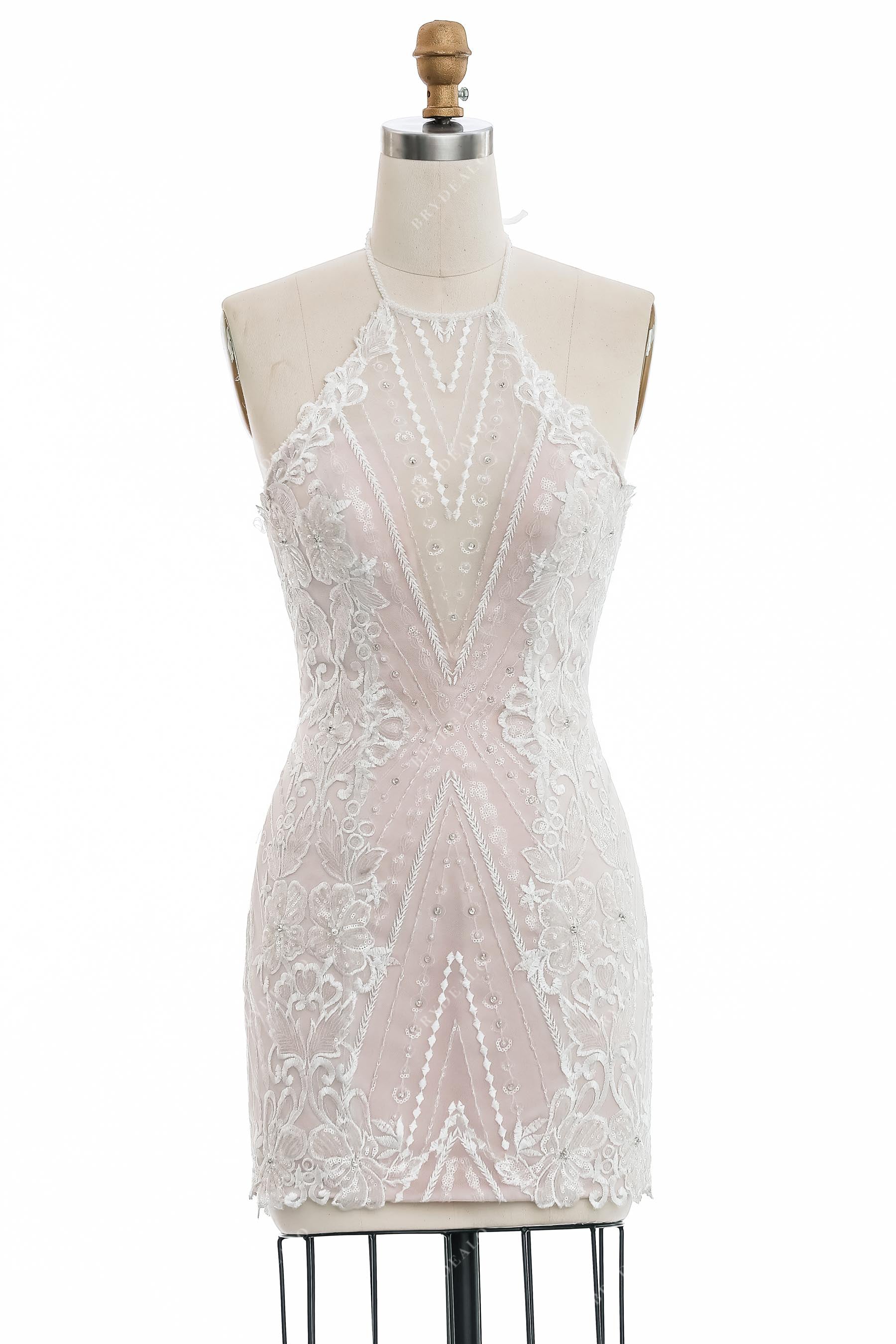 short bodycon halter neck lace city bridal dress