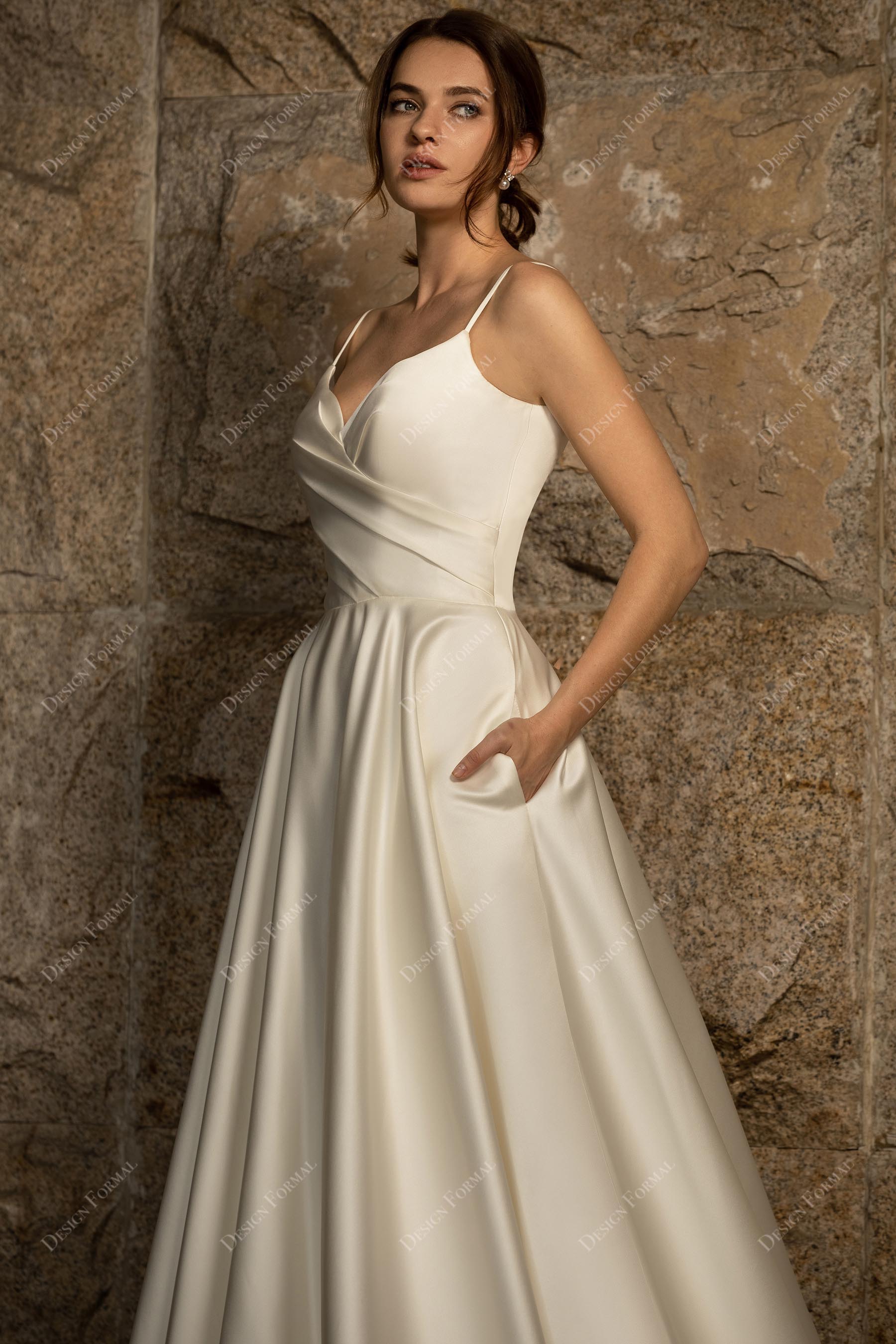 simple satin pleated wedding dress