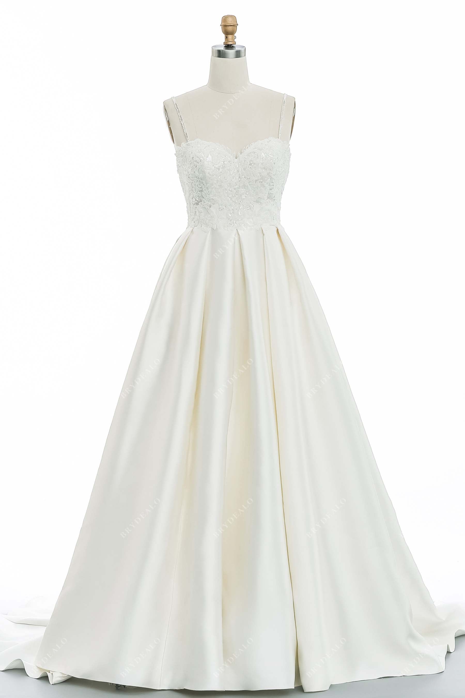 Ivory Spaghetti Straps Beaded Lace Timeless Chapel Train Wedding Dress Ivory Spaghetti Straps Beaded Lace Timeless Chapel Train Wedding Dress