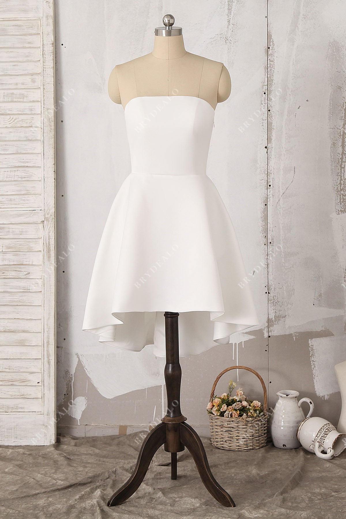 simple short dress for wedding Simple Strapless Short Hi-Lo Informal Bridal Shower Dress Online, Ivory