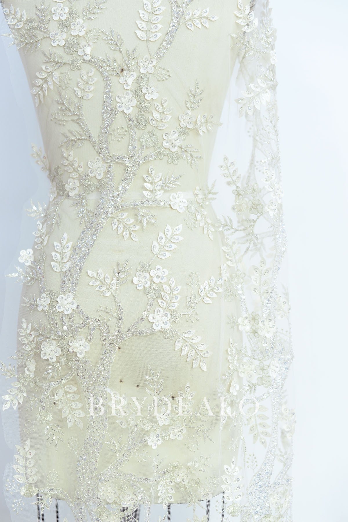 Sparkly Laser Branch Embroidered Lace Fabric