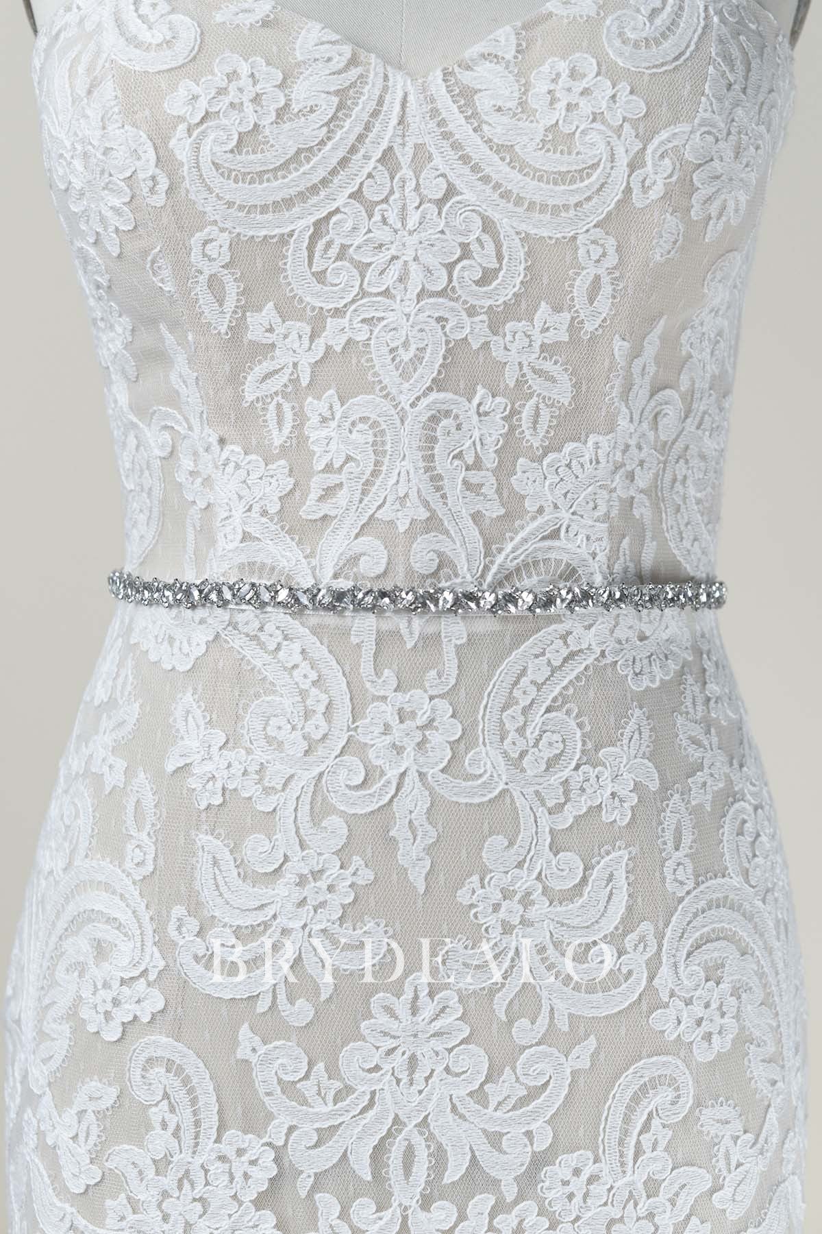 Sparkly Linear Rhinestones Satin Ties Bridal Sash Online