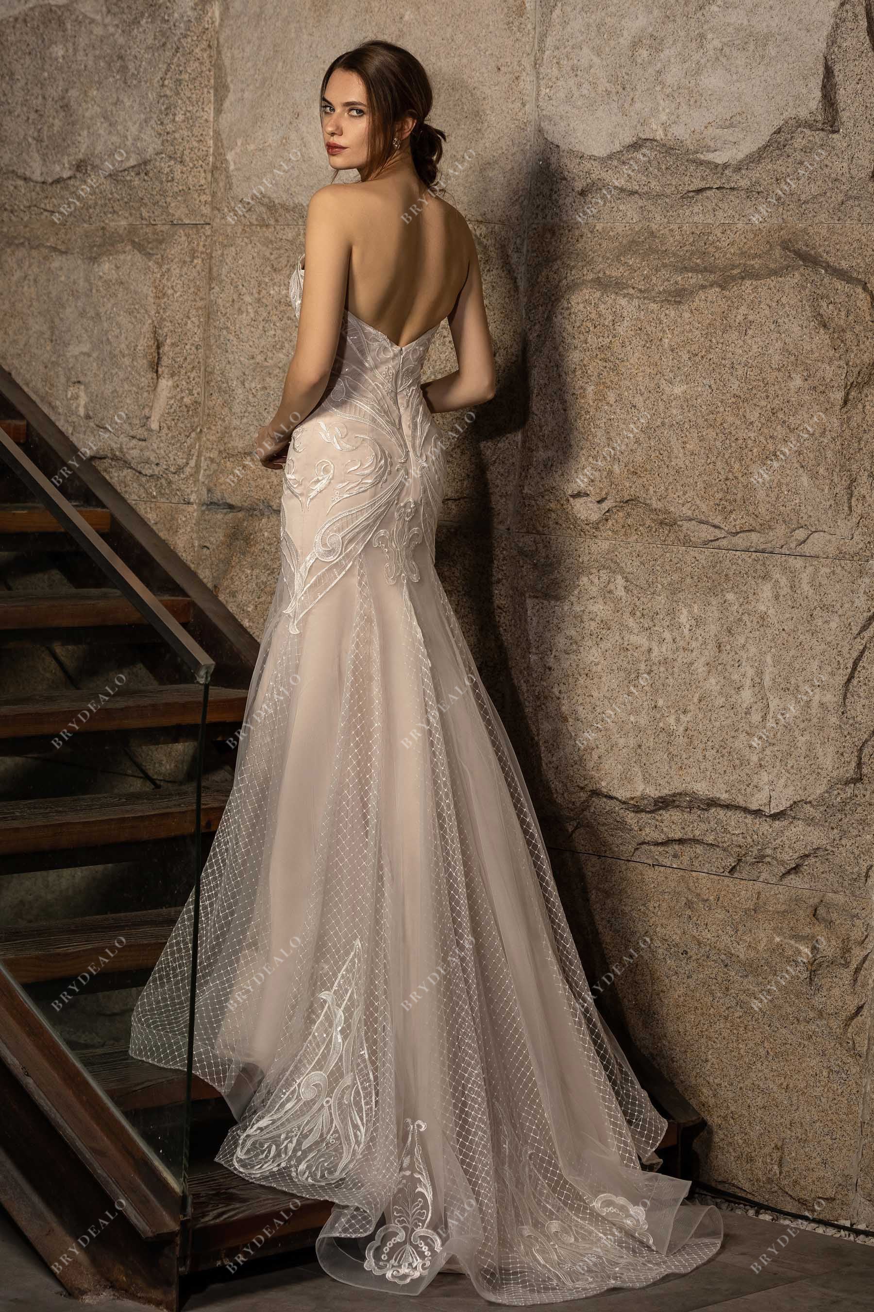 chapel train nude destination trumpet wedding dress