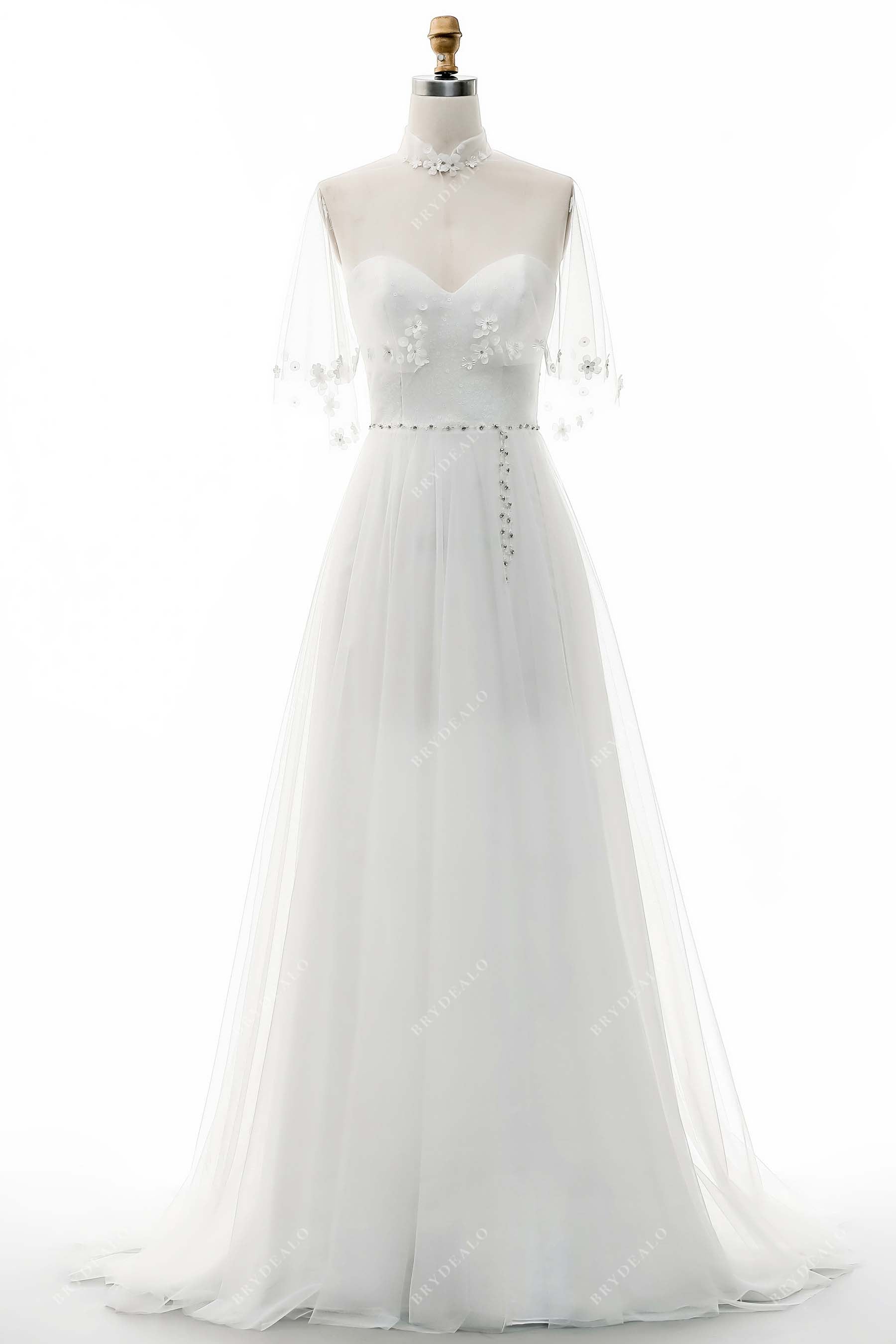Vintage Strapless Sweetheart Neck Wedding Dress Illusion Cape