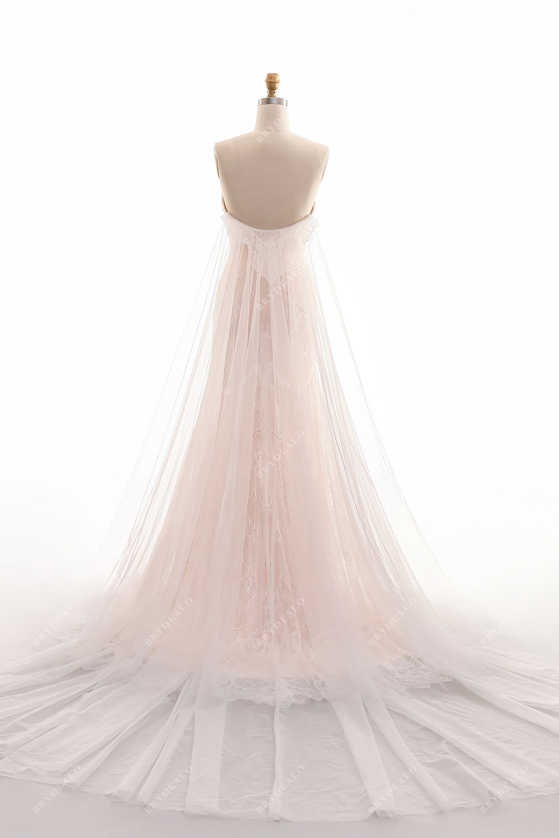 detachable A-line overskirt strapless summer bridal gown