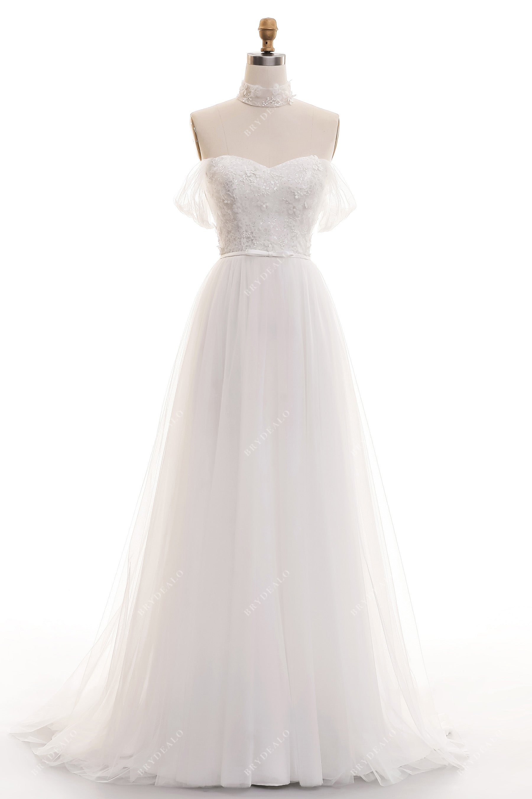 Sweetheart Neck Off Shoulder Summer Petals Lace Bridal Dress