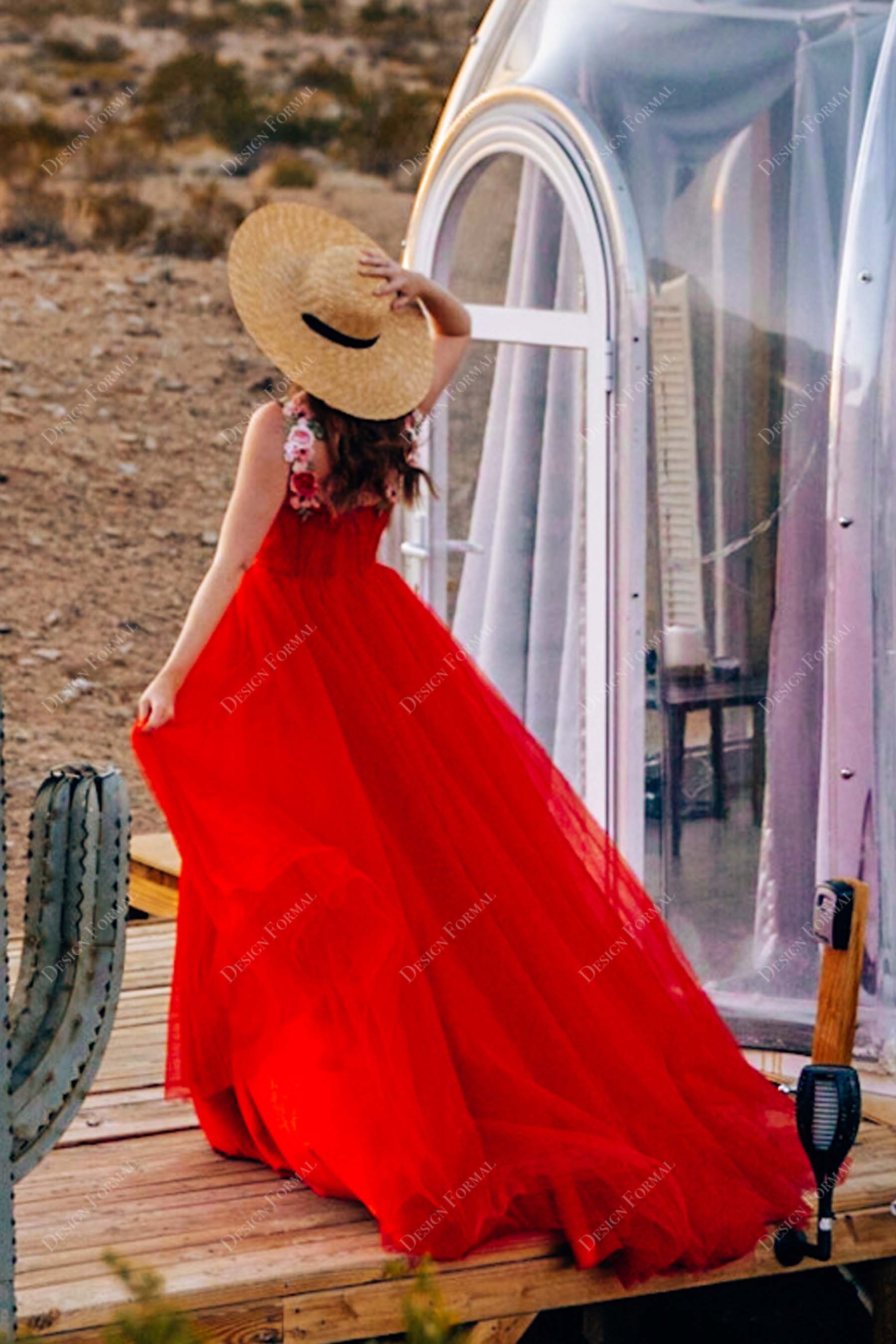 Talia red tulle A-line prom formal dress