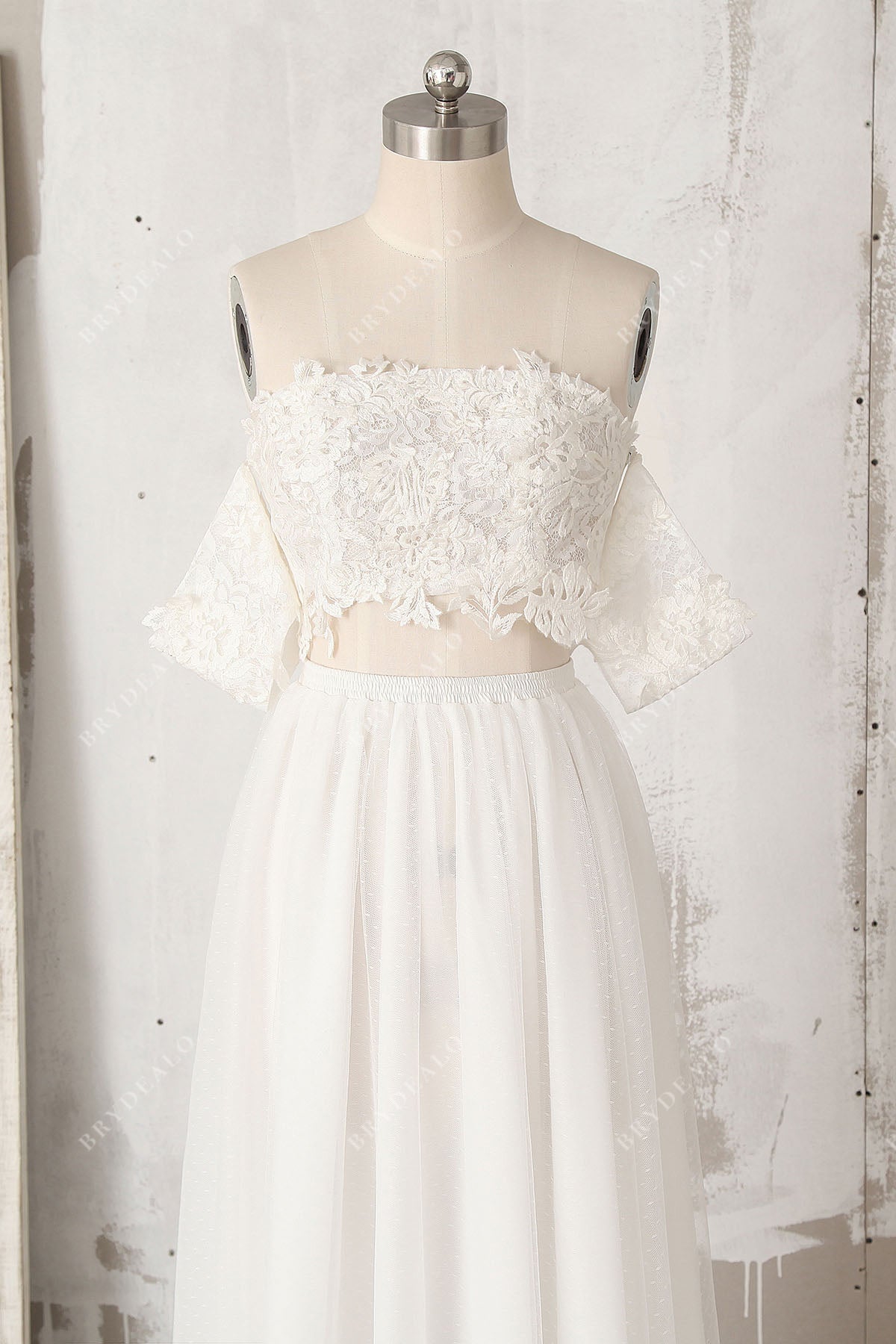 off-shoulder lace spring fall beach wedding gown