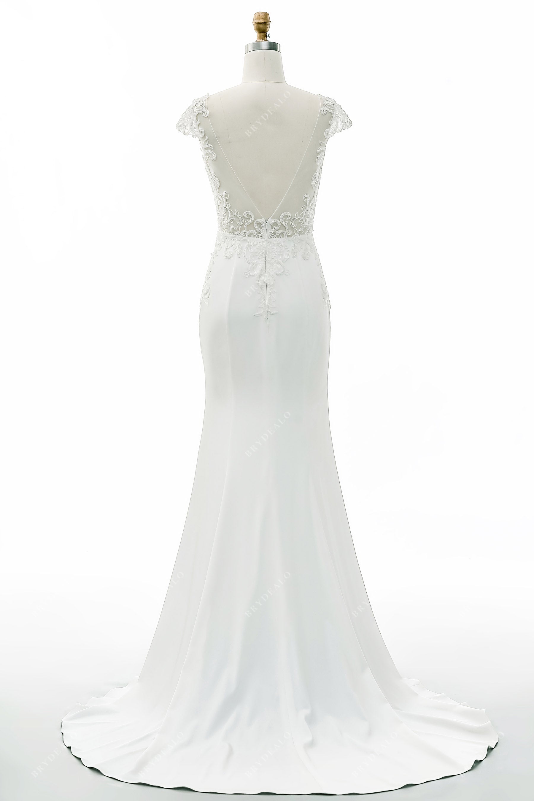 open V-back mermaid satin wedding dress