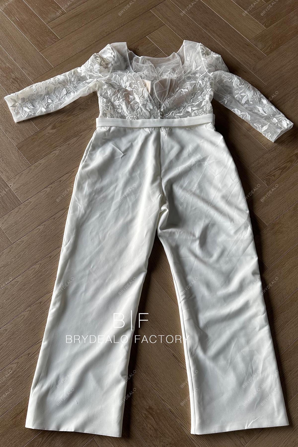 Designer Lace Sheer Long Sleeves Crepe Bridal Jumpsuit