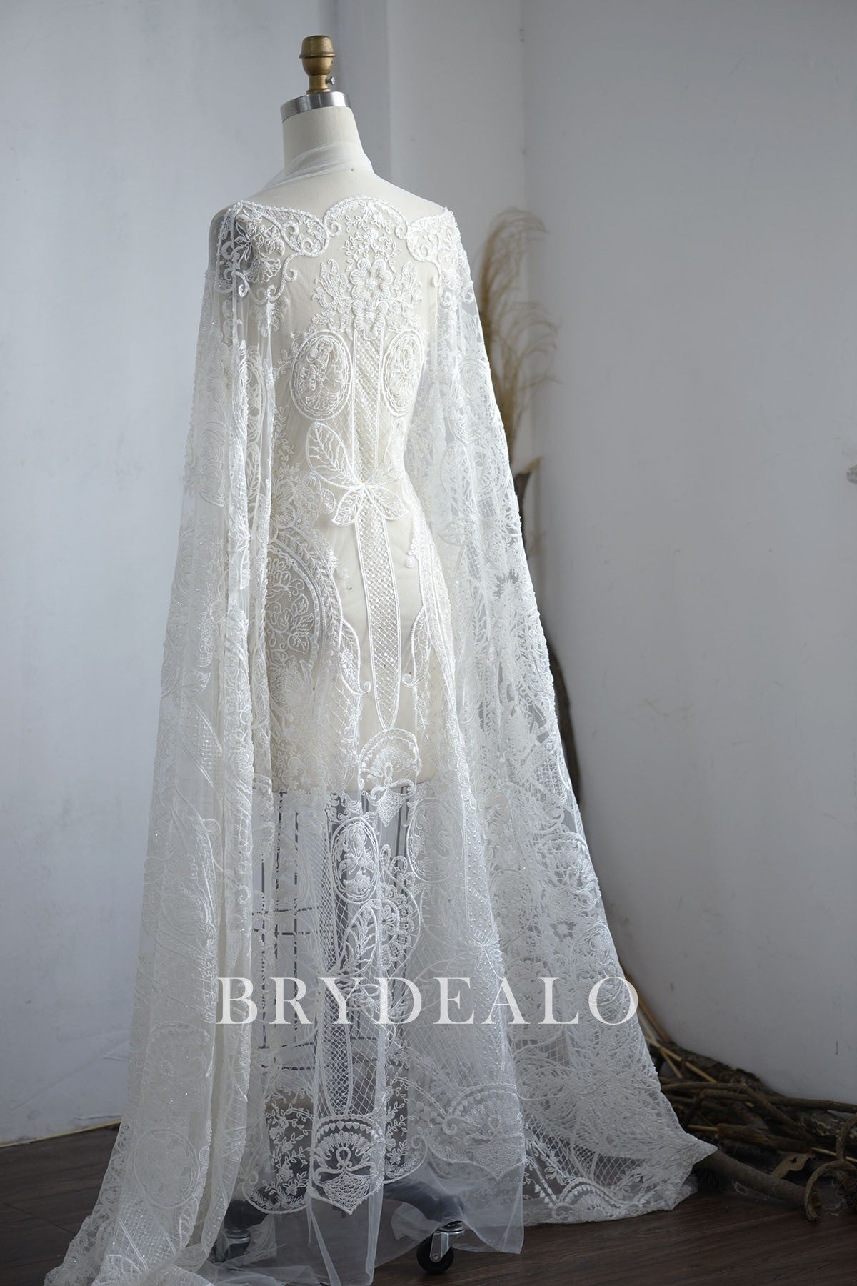 Gothic Abstract Beaded Double Border Bridal Lace Fabric Gothic Abstract Beaded Double Border Bridal Lace Fabric