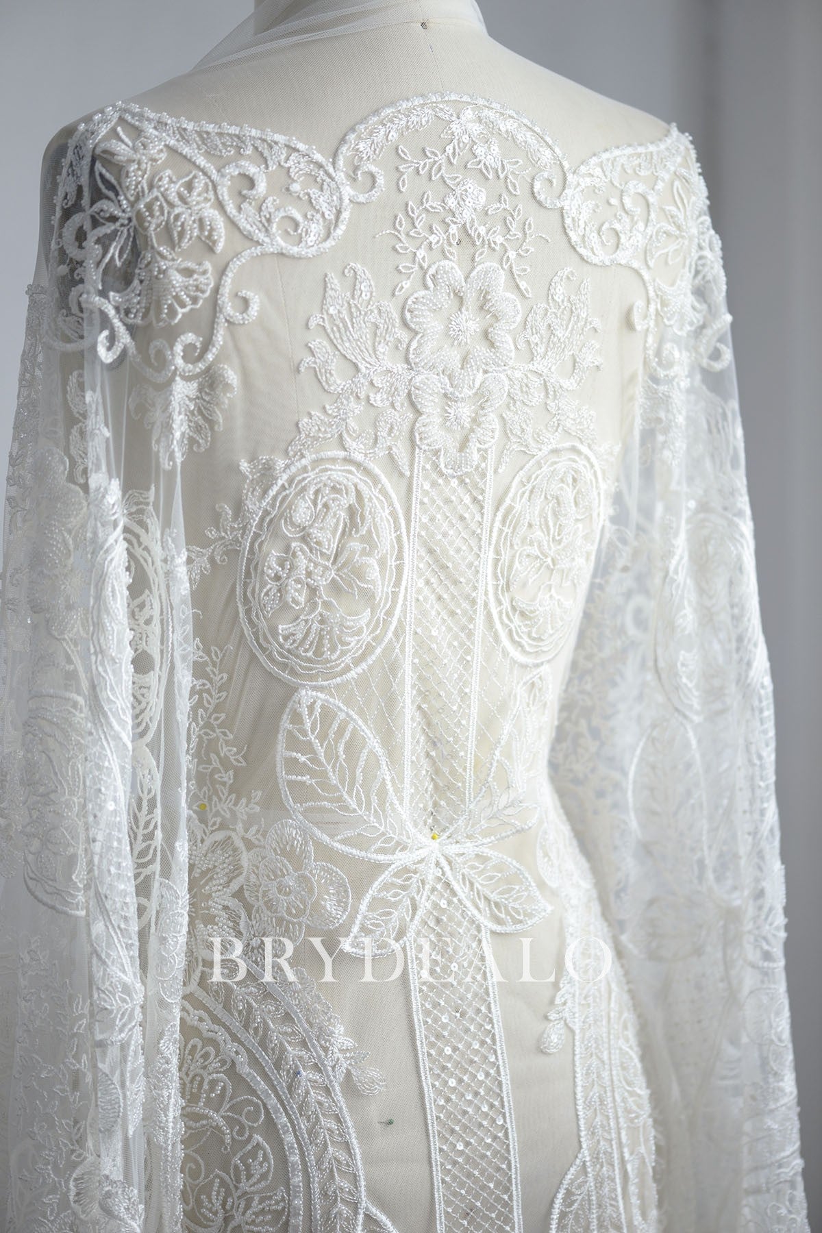 Abstract Beaded Border Bridal Lace Fabric online