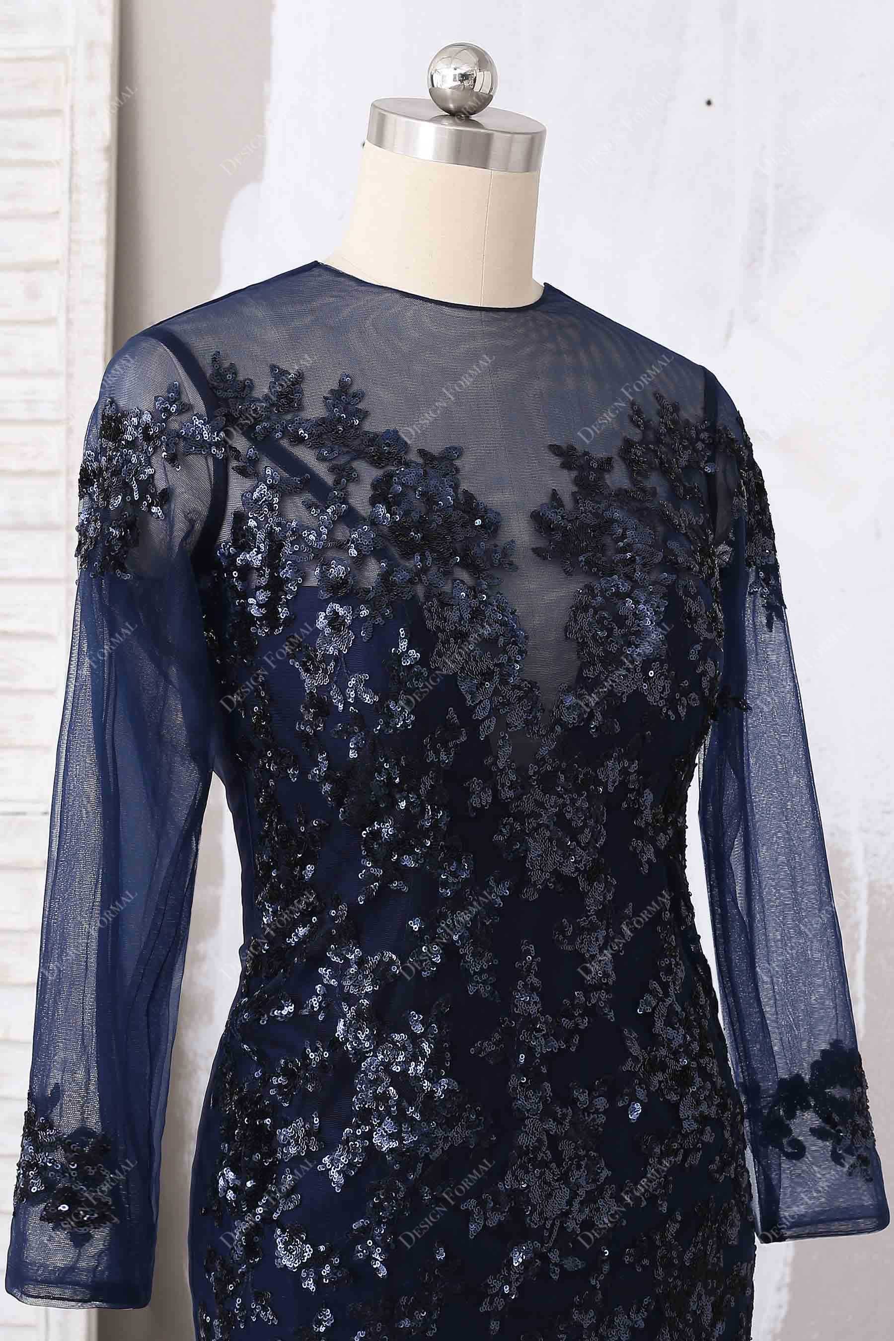 allover navy sequined applique bodice