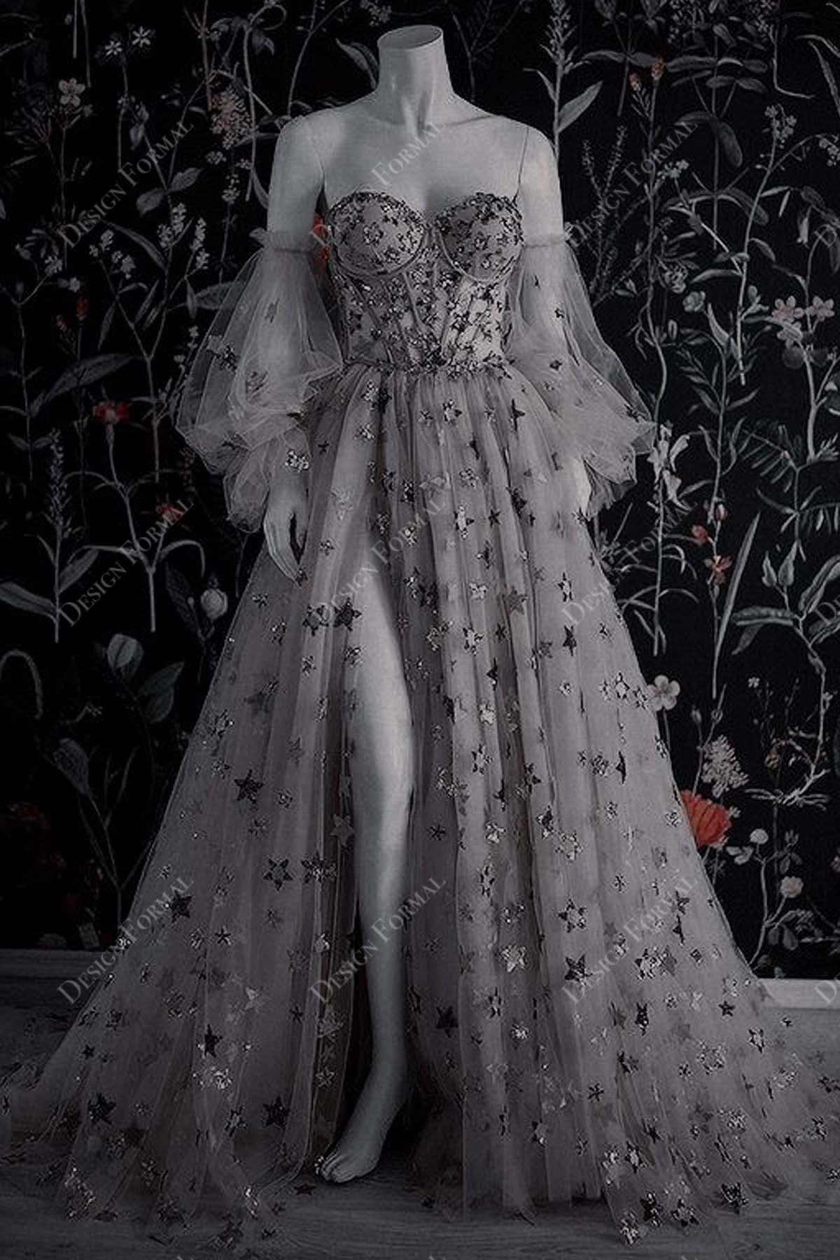 Allover stars Custom Off Shoulder Boho Bridal Dress