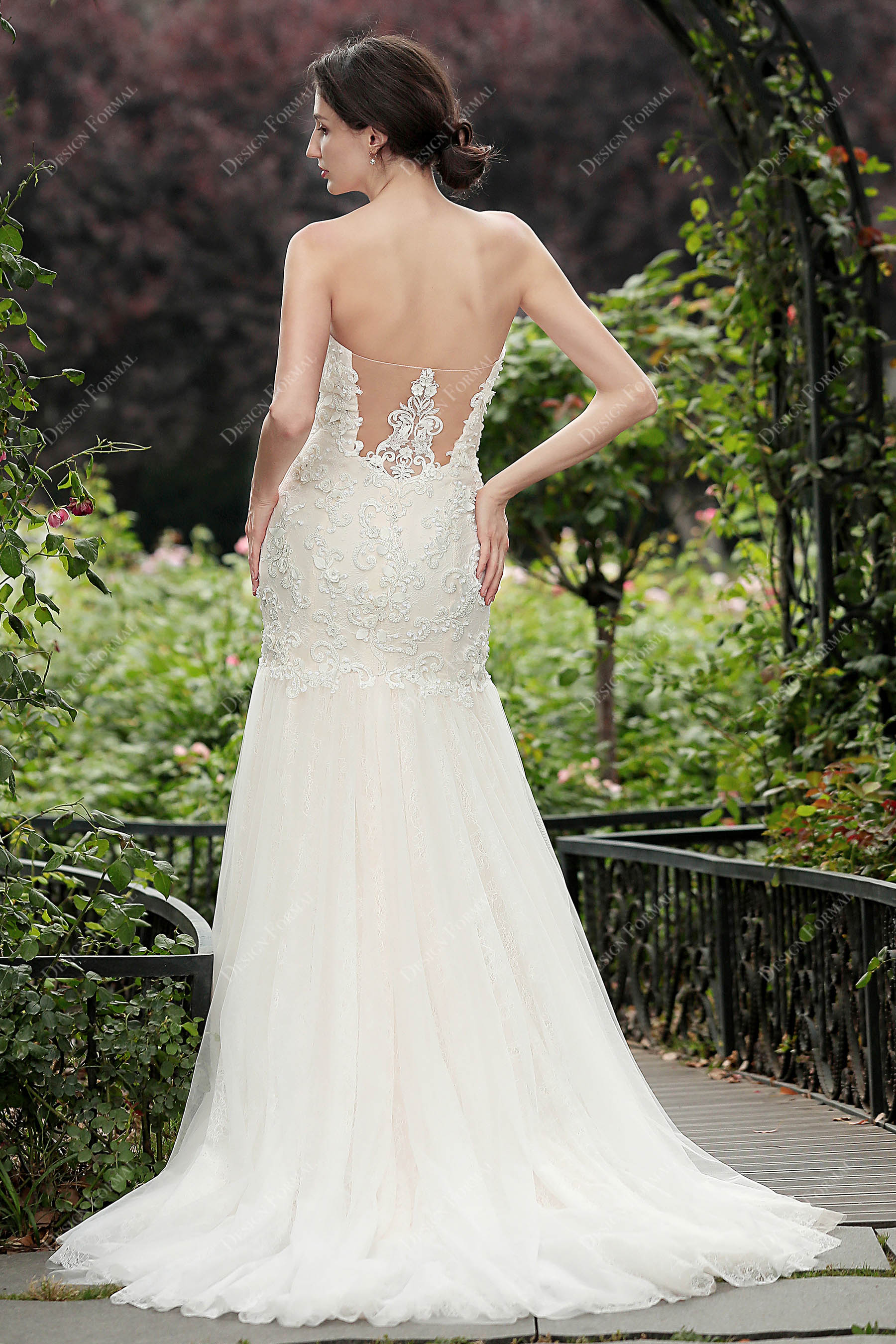 Applied Illusion Back Strapless Bridal Dress