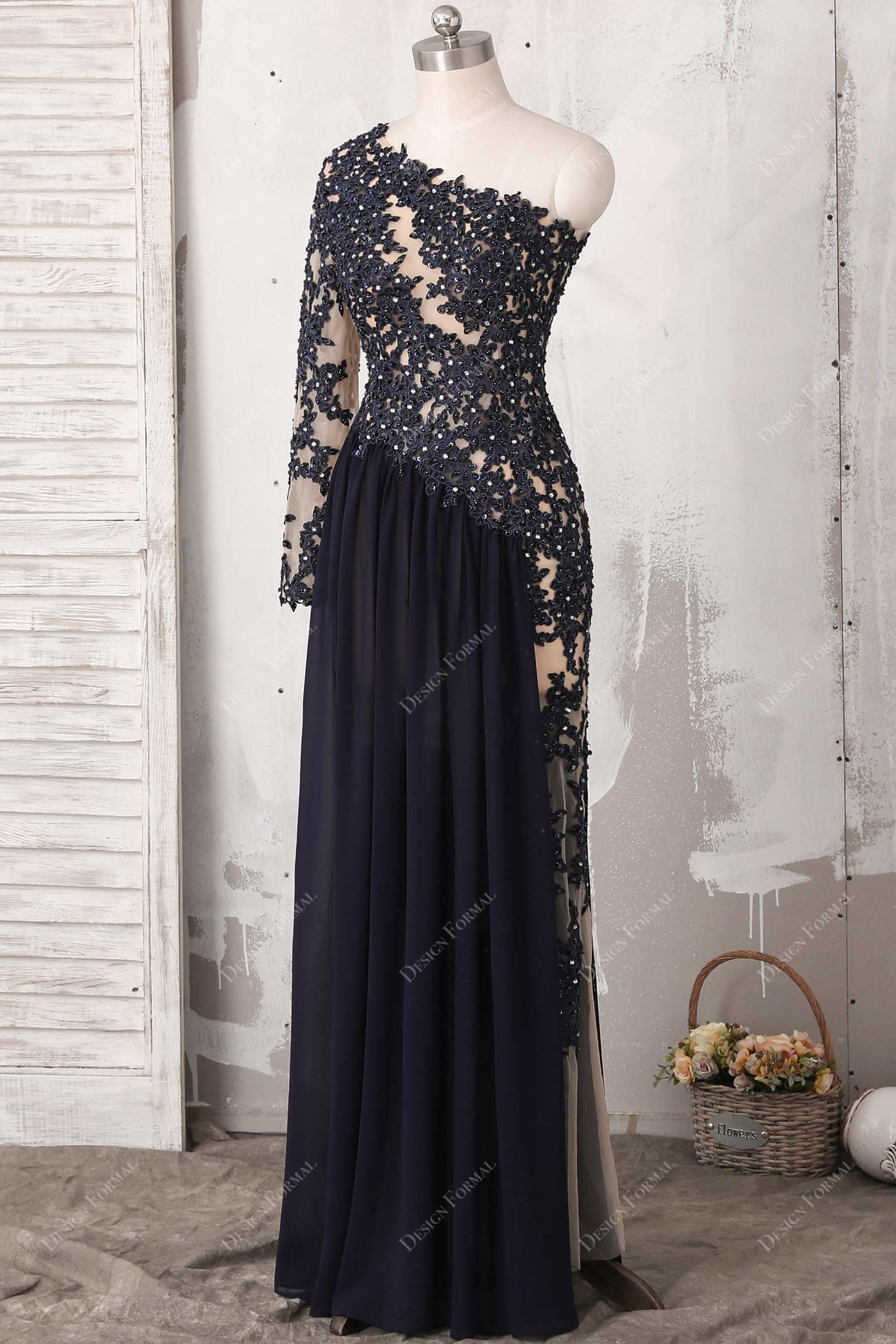 asymmetrical one sleeve prom dress