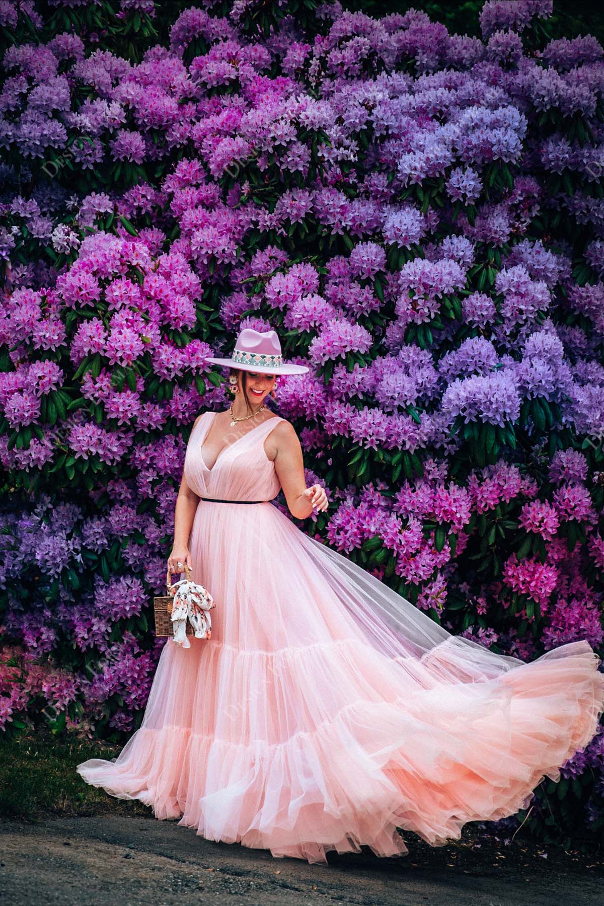 baby pink pleated tiered tulle formal prom dress