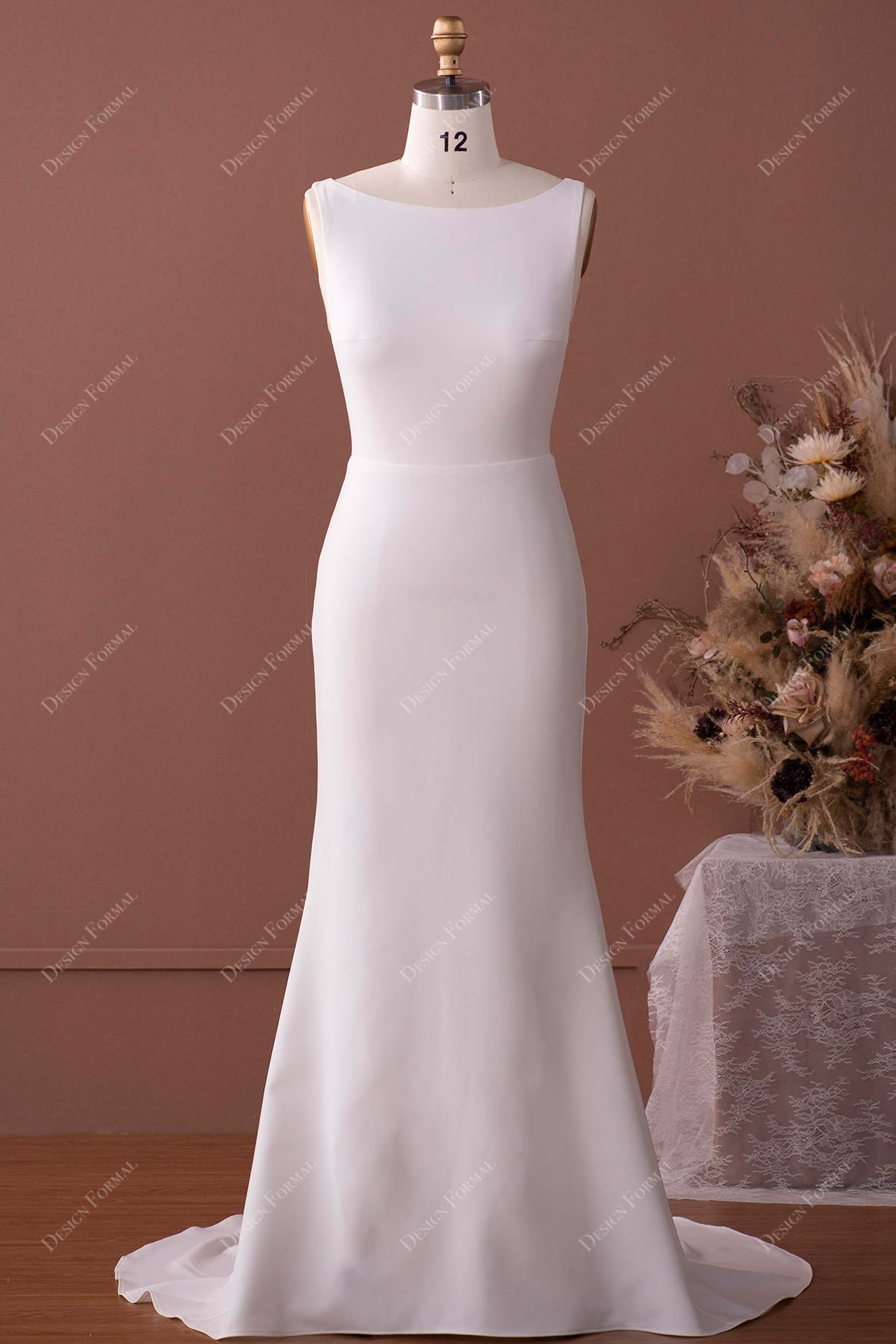 fitted lace wedding dress V-Neck Sleeveless Satin Backless Mermaid Simple Wedding Dresses, CW0373 Custom Size(Leaving A note) / As Pic main image 1