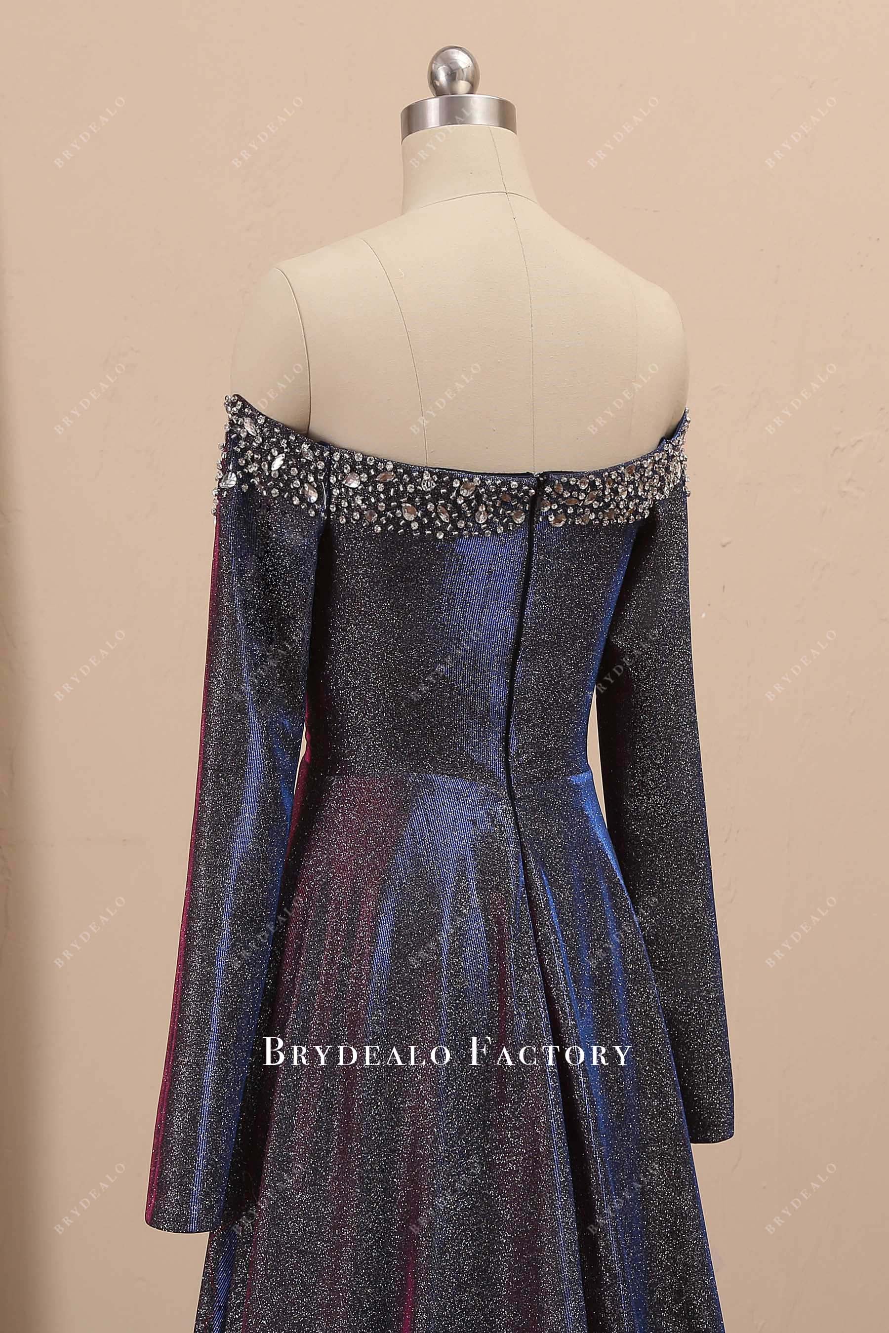 Beaded Off Shoulder Long Sleeve Dress