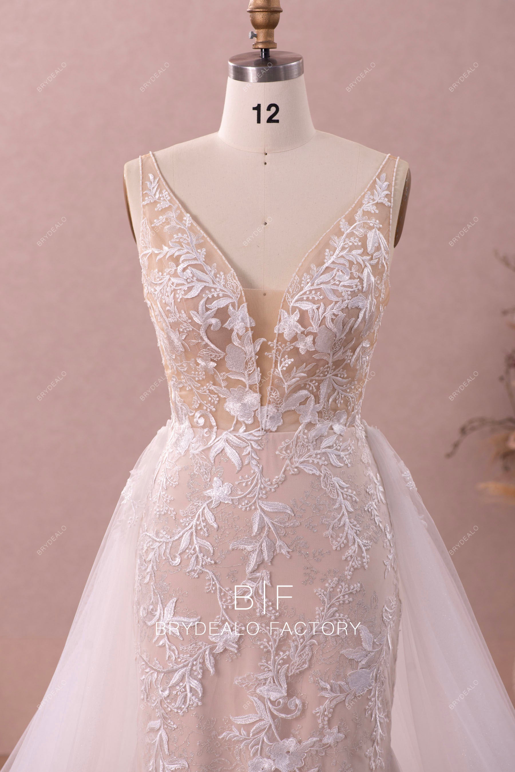 beaded lace plunging neck bridal gown