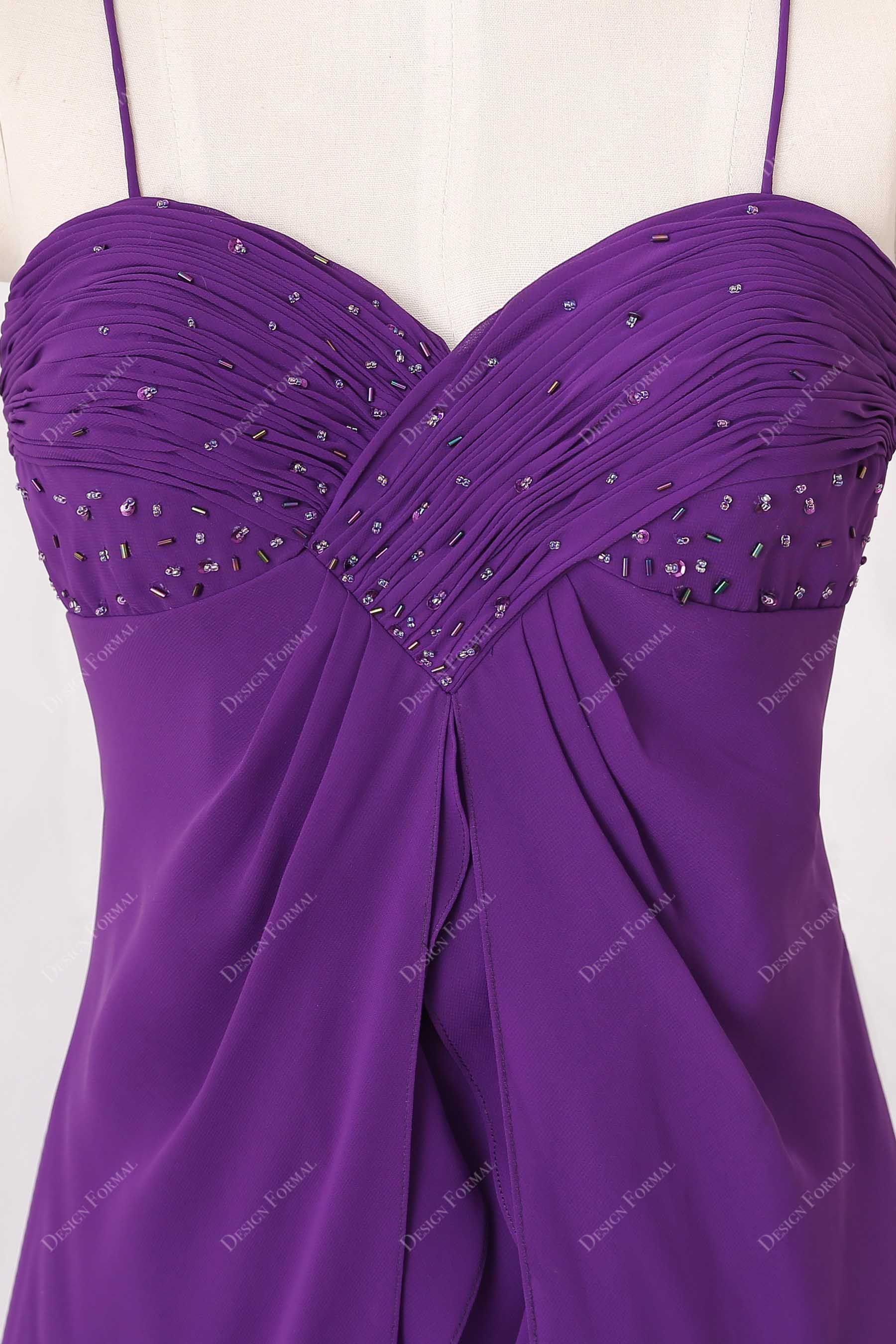 beaded ruched sweetheart purple bodice