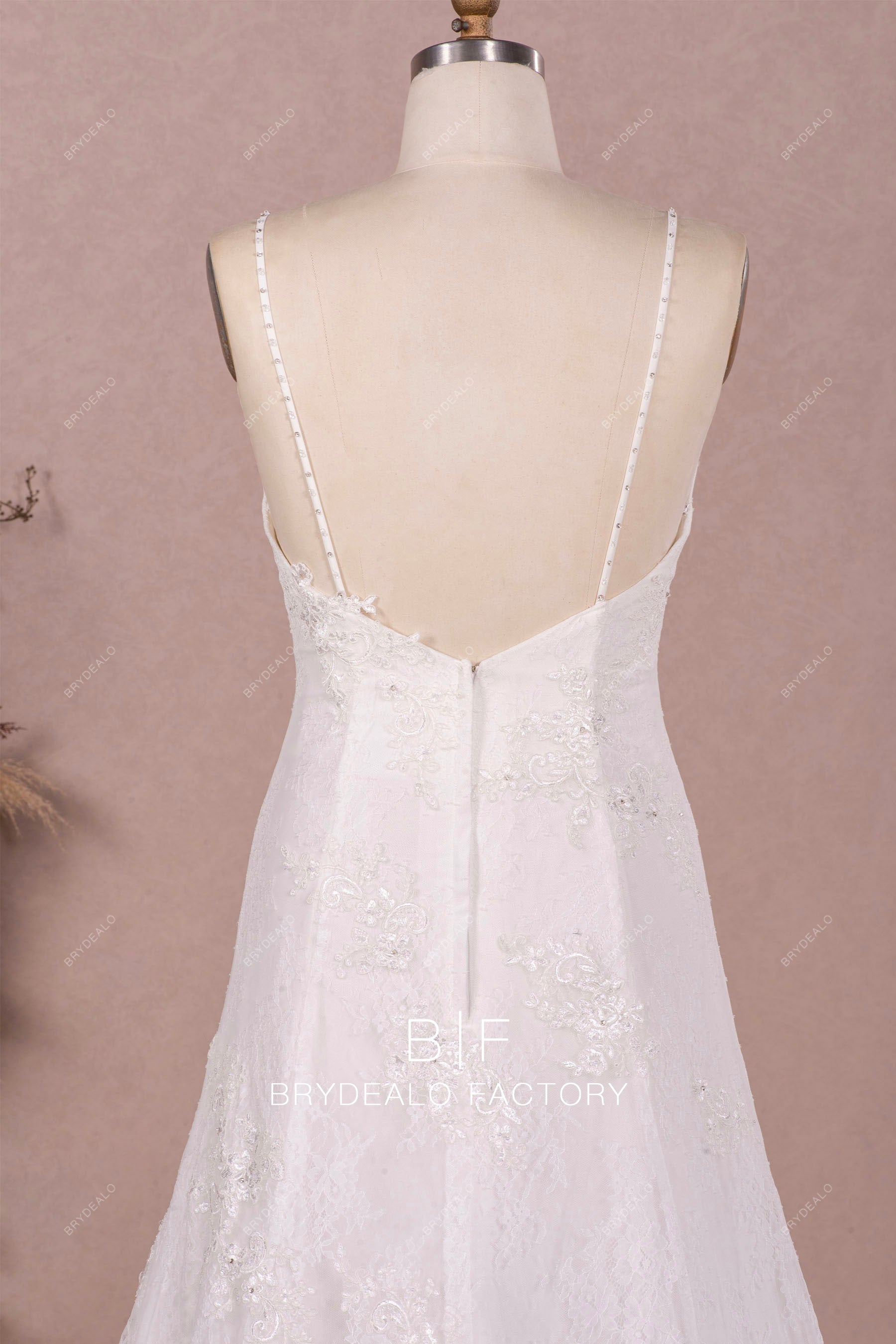 beaded spaghetti straps open back bridal gown for sale