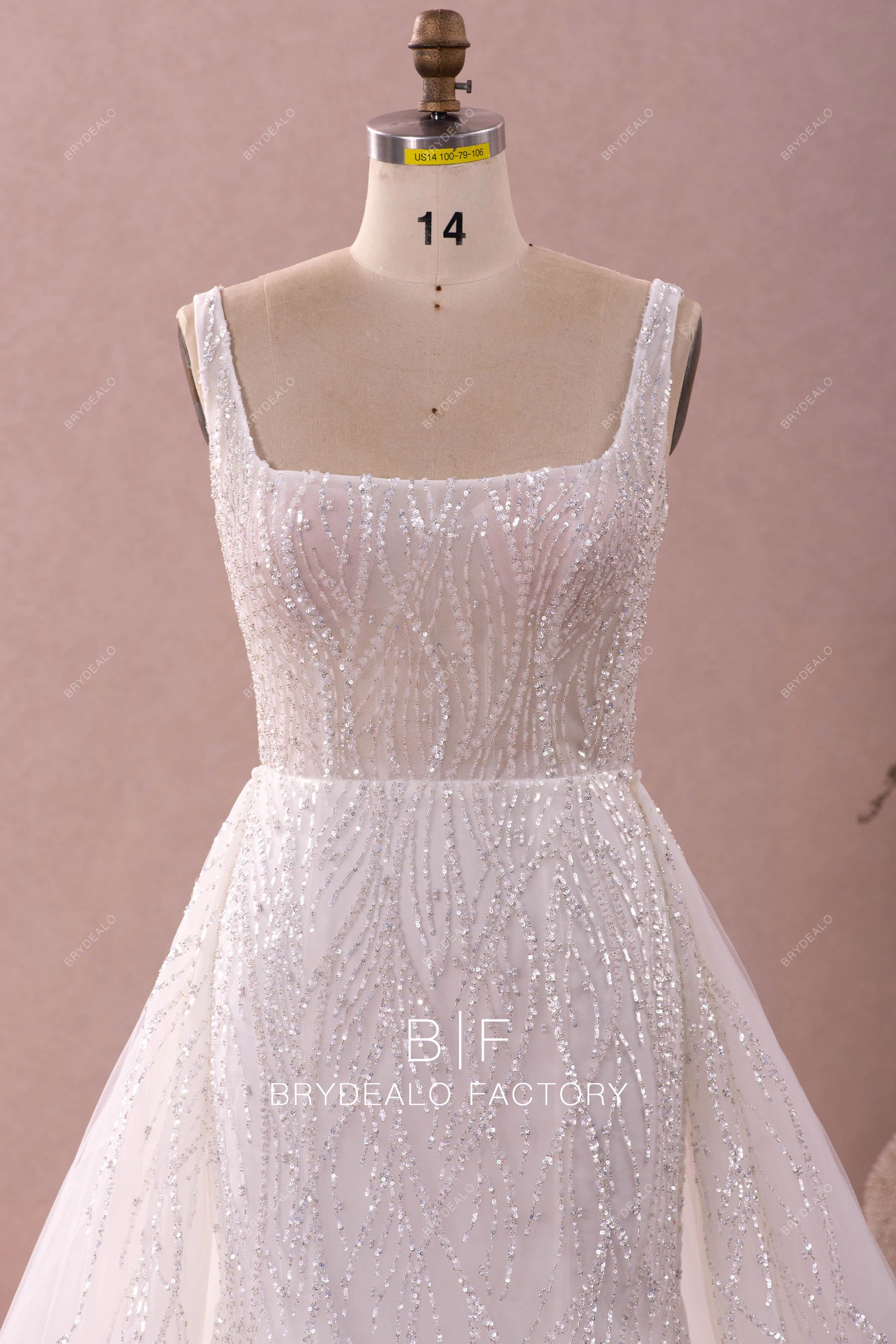 beaded square neck luxury wedding dress