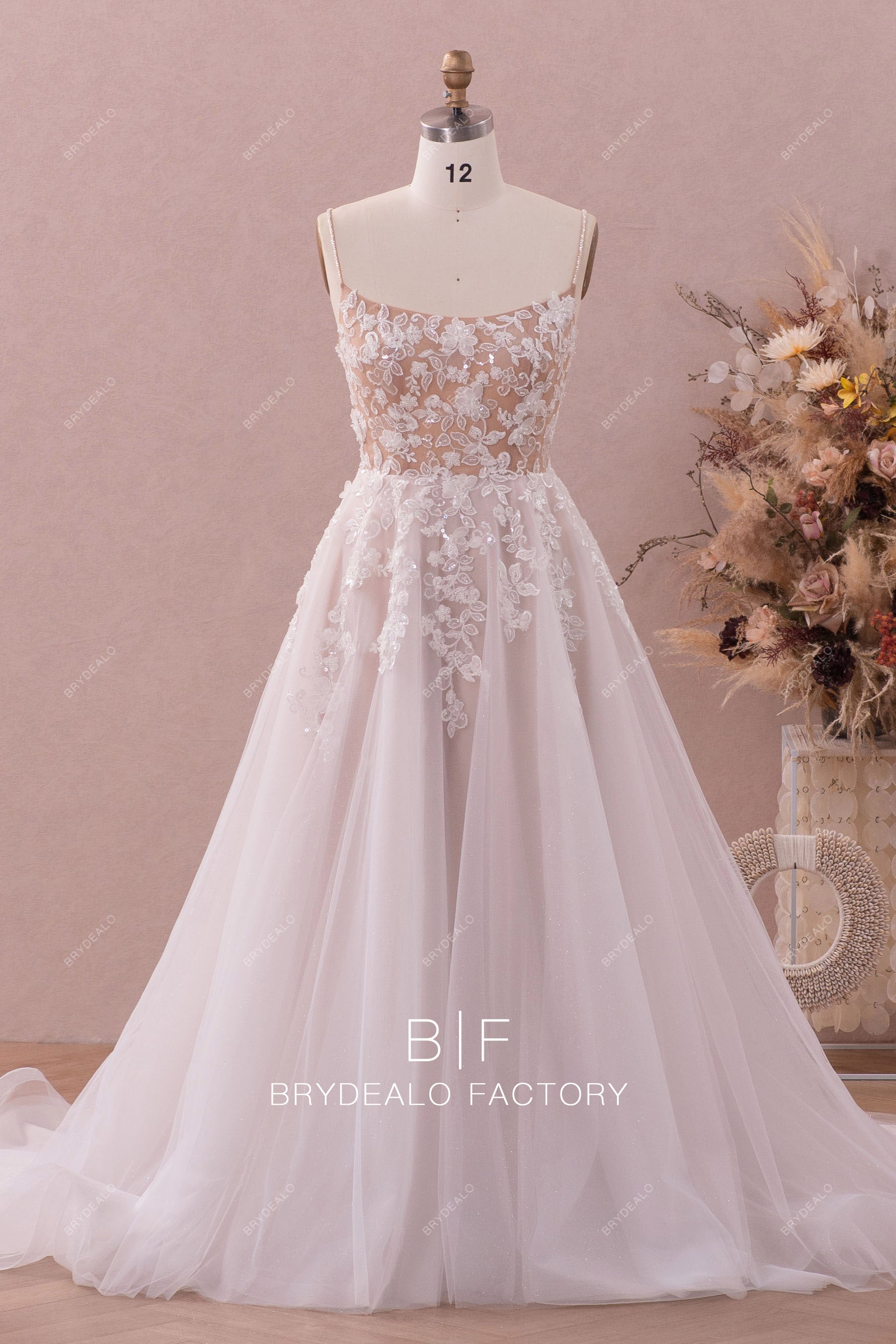 Long Train A-line Designer Lace Nude Beige Illusion Back Wedding Gown, Nude Beige Long Train A-line Designer Lace Nude Beige Illusion Back Wedding Gown, Nude Beige