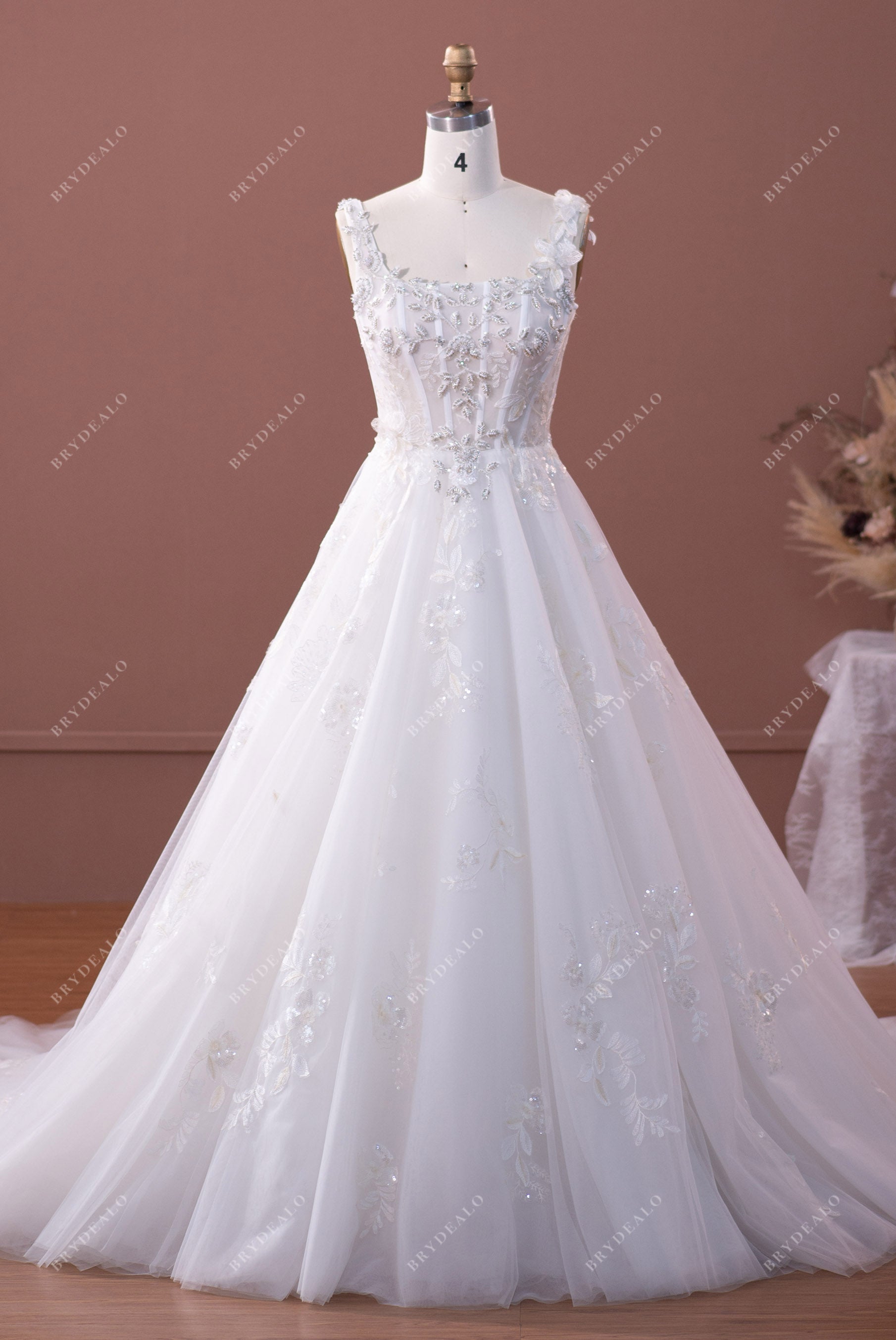 Beaded Straps Lace Illusion Corset Princess Tulle Wedding Ball Gown Beaded Straps Lace Illusion Corset Princess Tulle Wedding Ball Gown