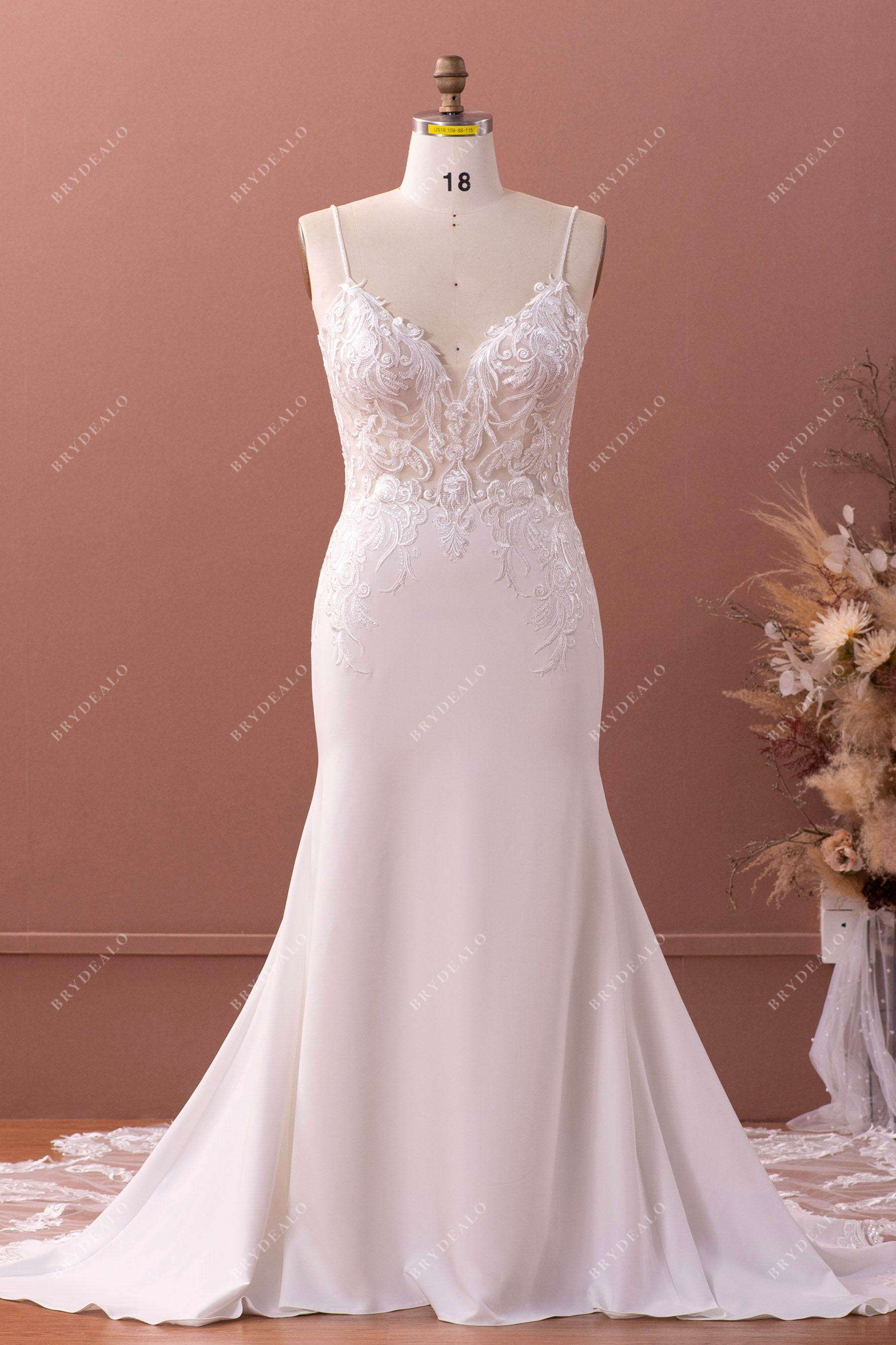 Plus Size Beaded Straps Illusion Lace Cutout Train Mermaid Bridal Gown Plus Size Beaded Straps Illusion Lace Cutout Train Mermaid Bridal Gown