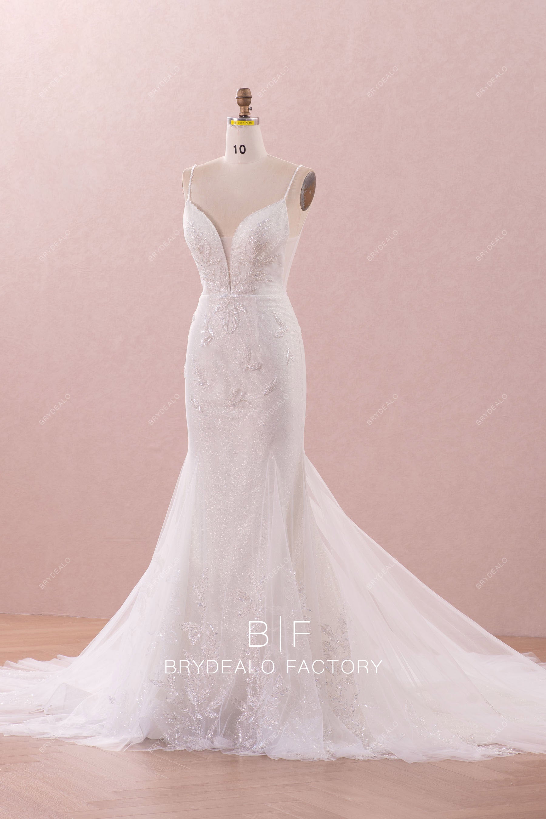 sleeveless beaded straps sparkly wedding dress