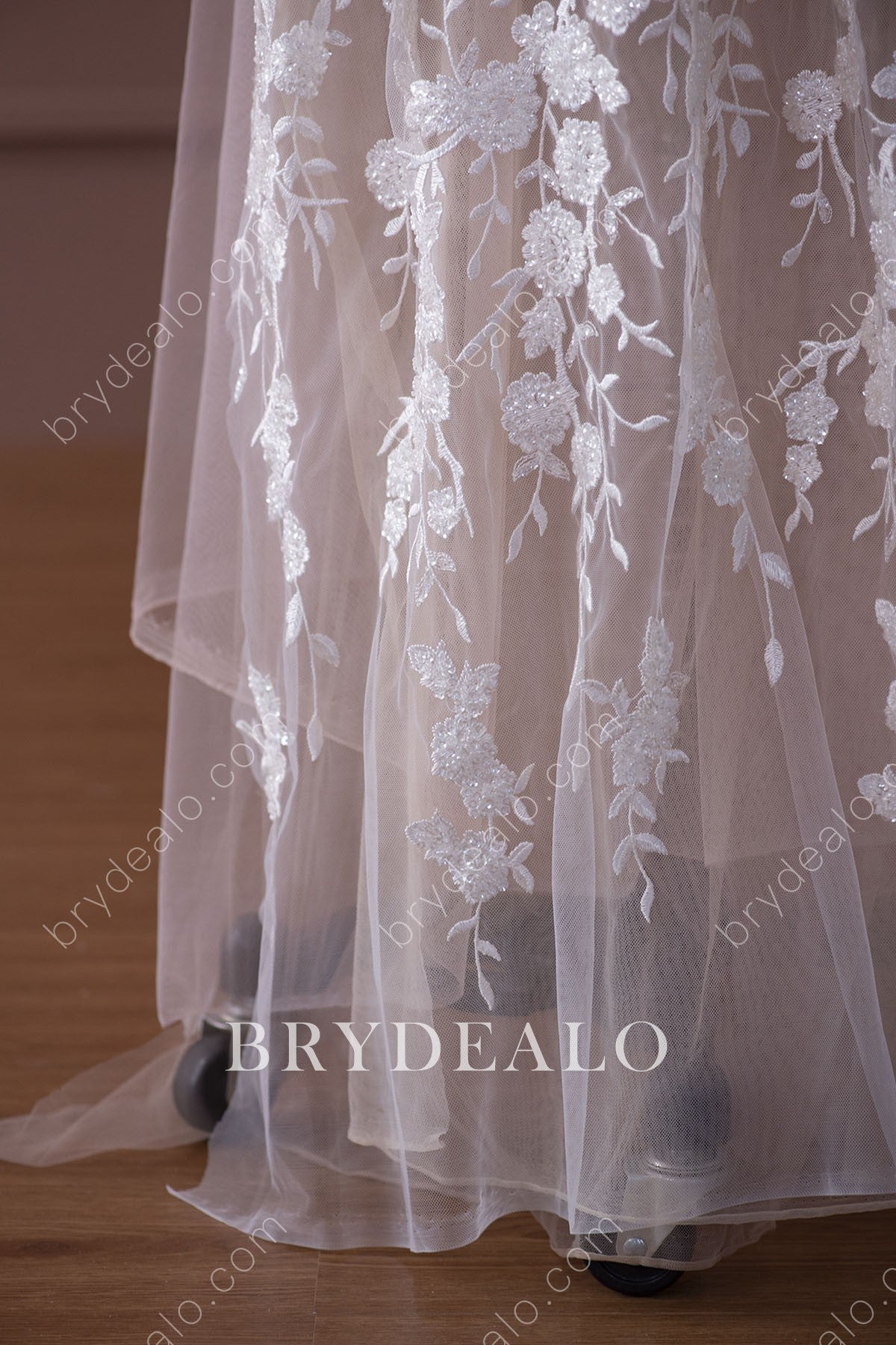 Stylish Exquisite Beaded Floral Leafy Bridal Lace Fabric