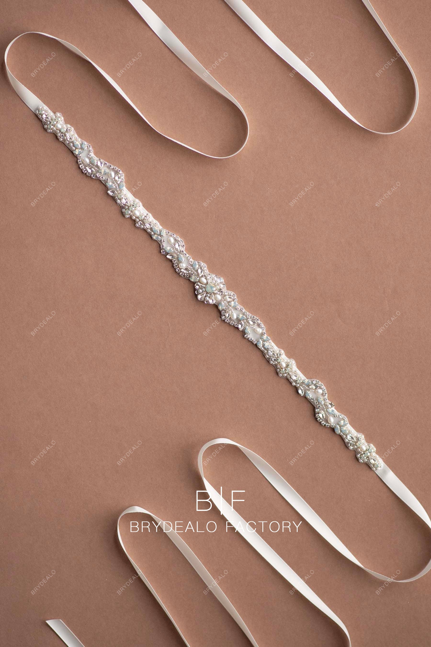 beautiful beaded rhinestone belt for wedding dress for sale