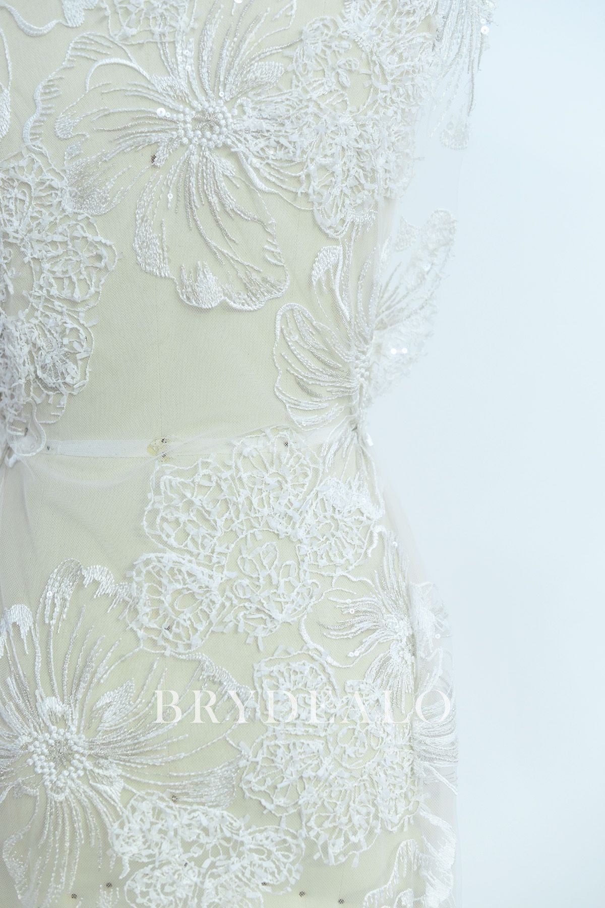 Shimmery Sequined 3D Flower Bridal Lace Fabric online