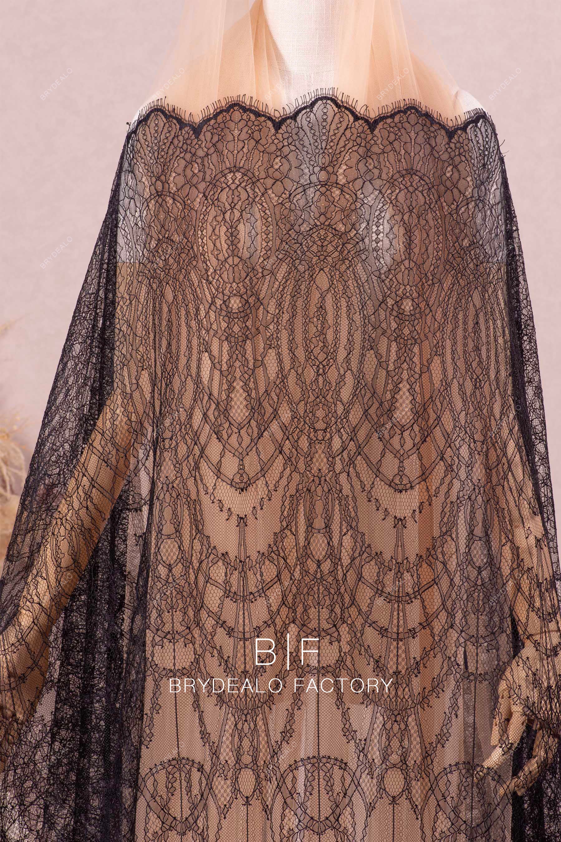 Eyelash Edging Black Tiny Cording Chantilly Lace